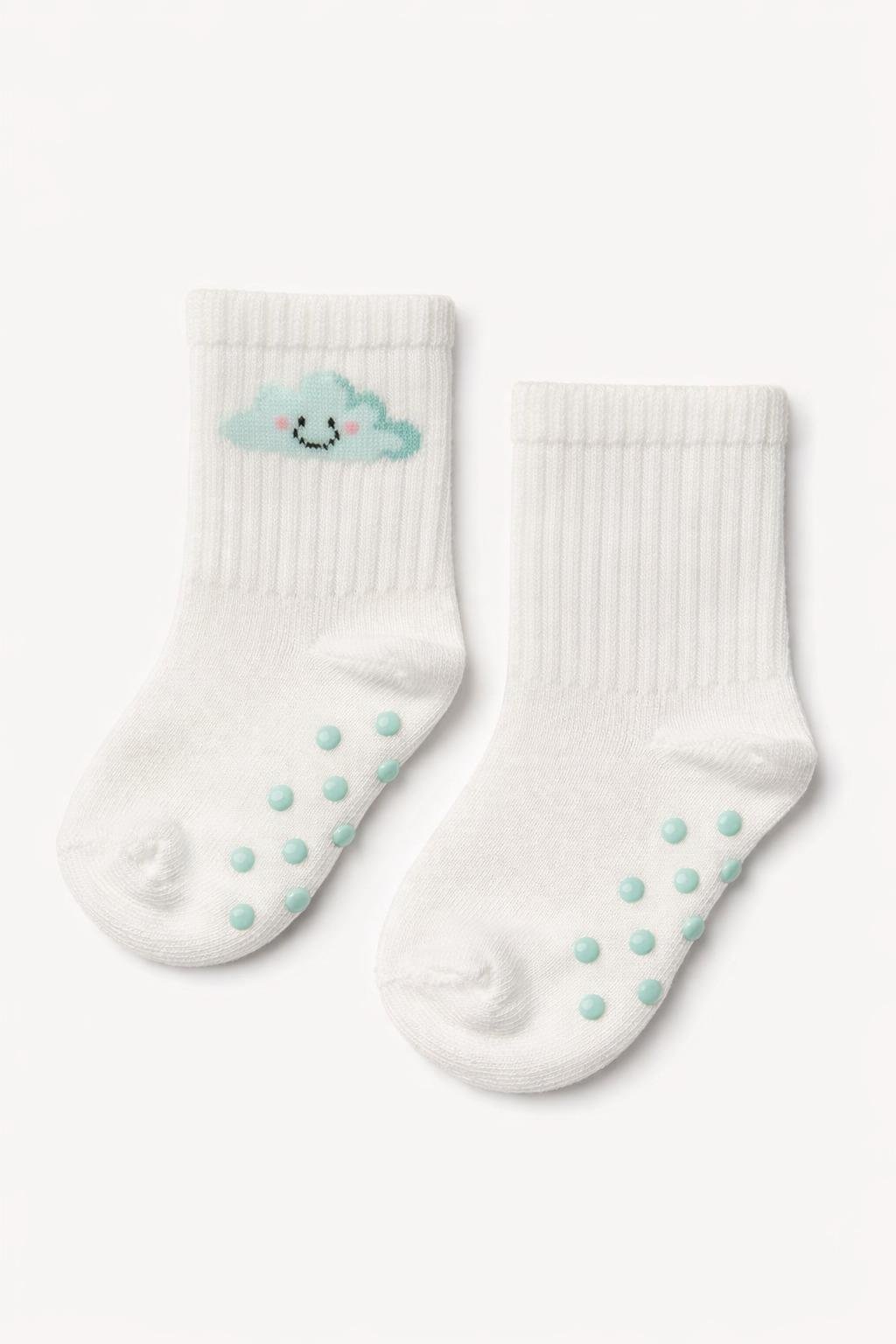 Bebek Bulut Desenli Kaydırmaz Tabanlı Soket Çorap