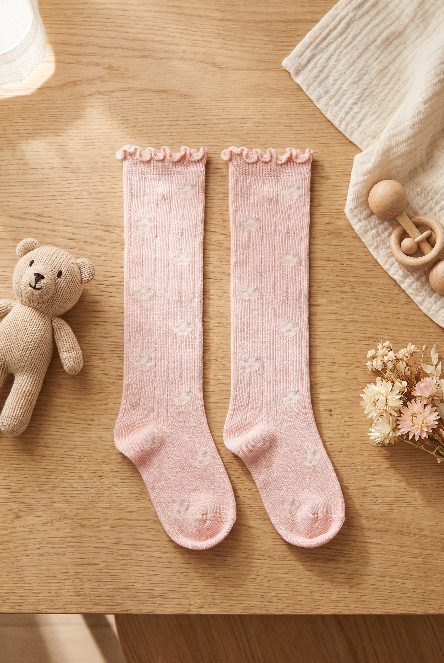 Baby Flower Patterned Socks Dried Rose