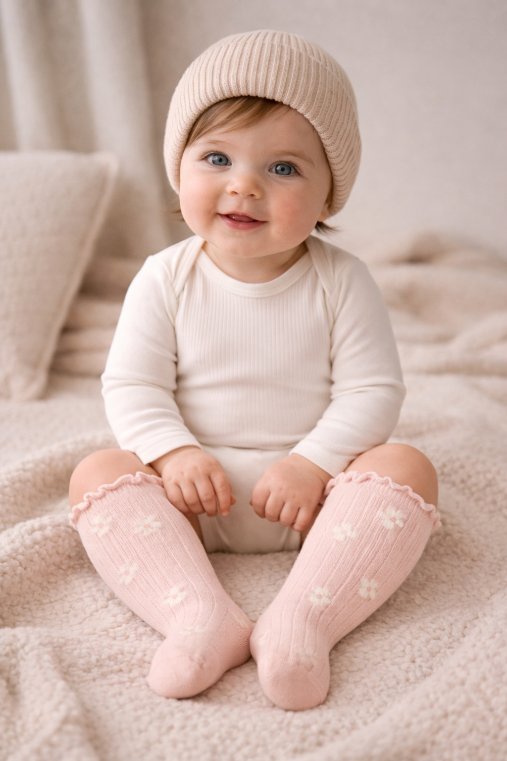 Baby Flower Patterned Sock in Dusty Pink