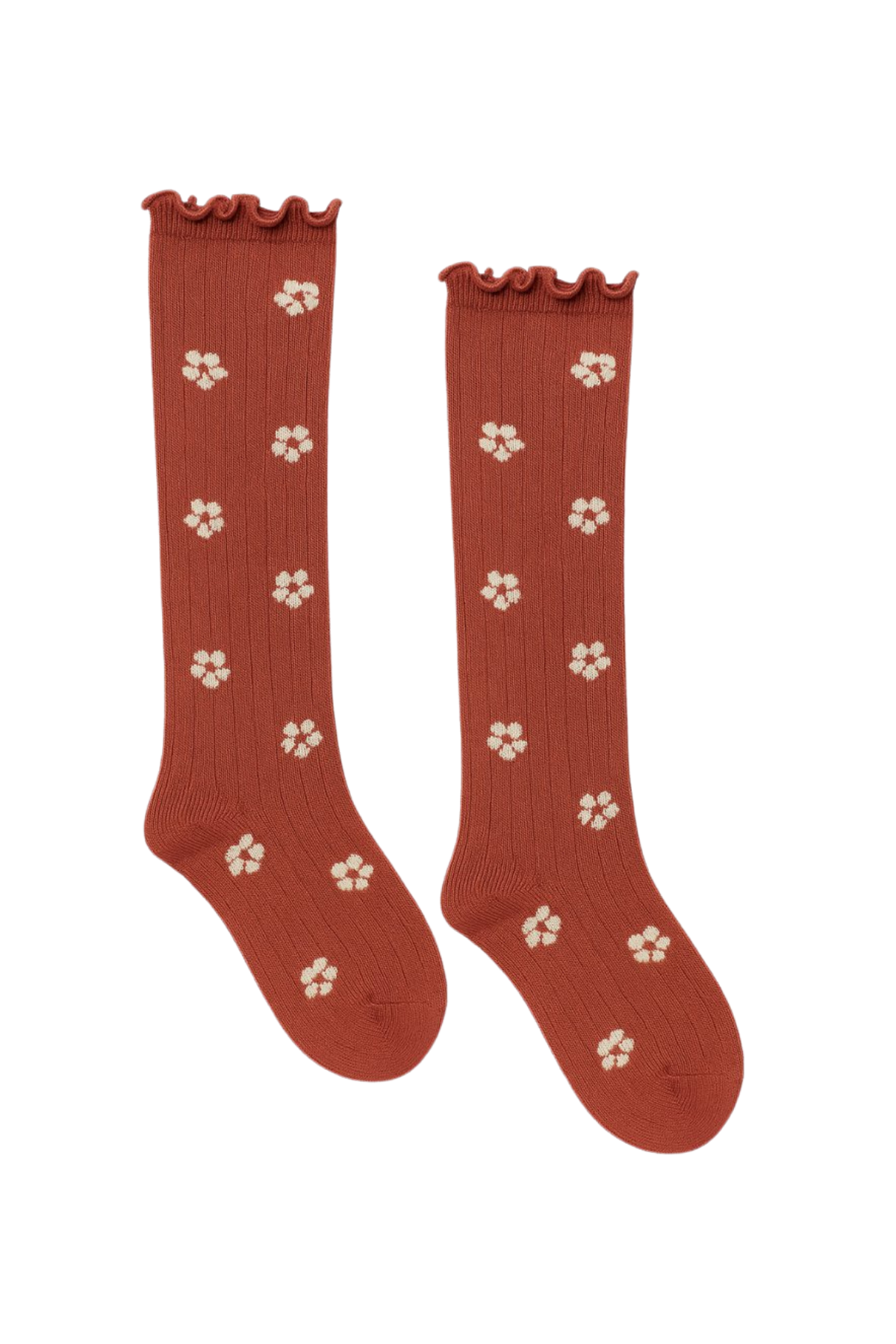 Bebek Çiçek Desenli Soket Çorap  Koyu Kahverengi