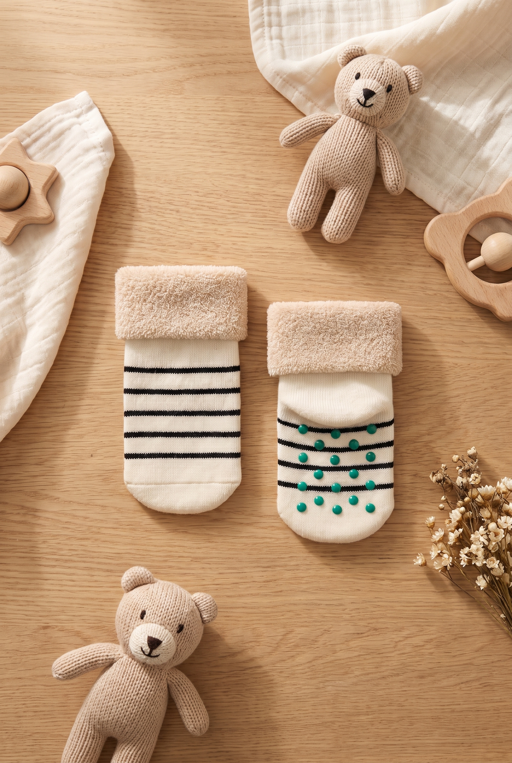 Baby Striped Towel Socket Socks Ecru