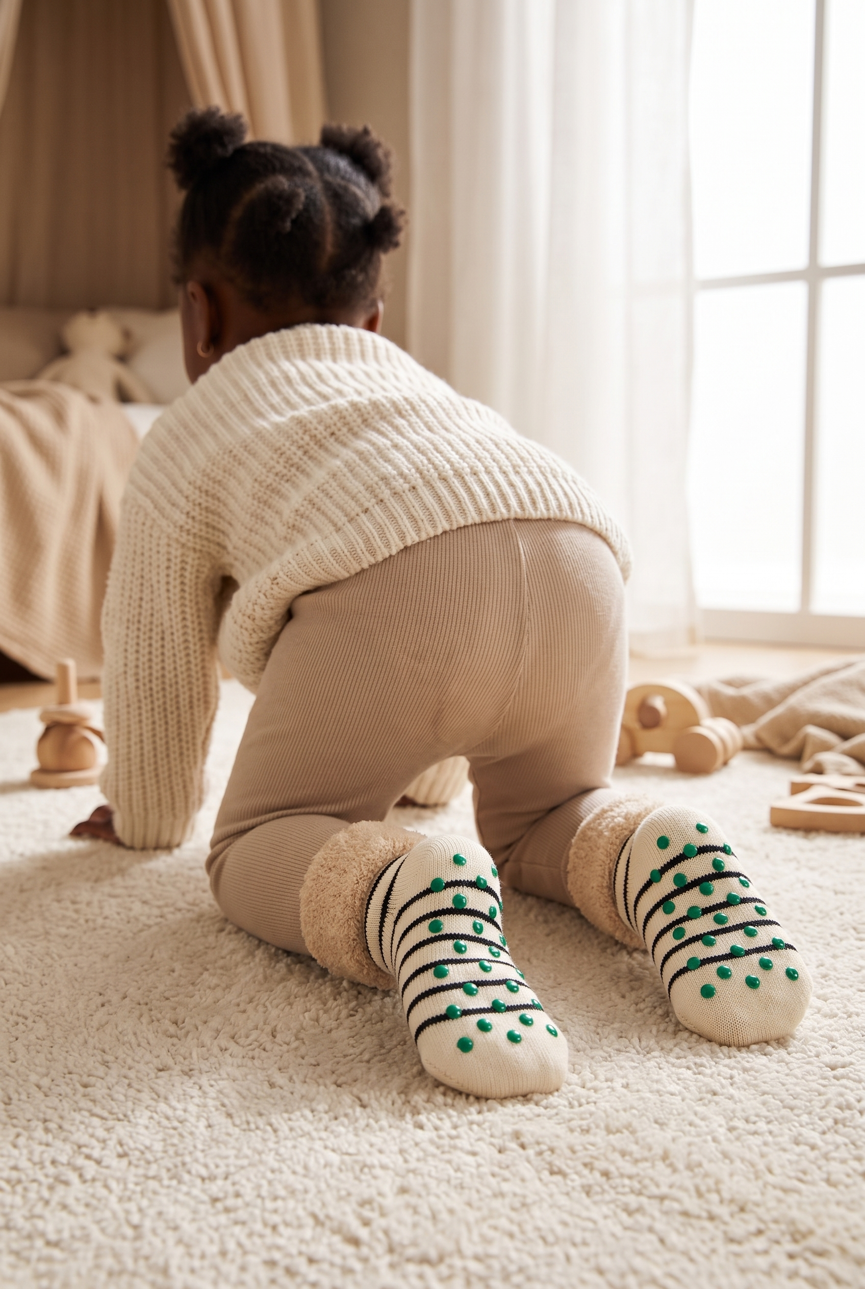 Baby Striped Towel Socket Socks Ecru