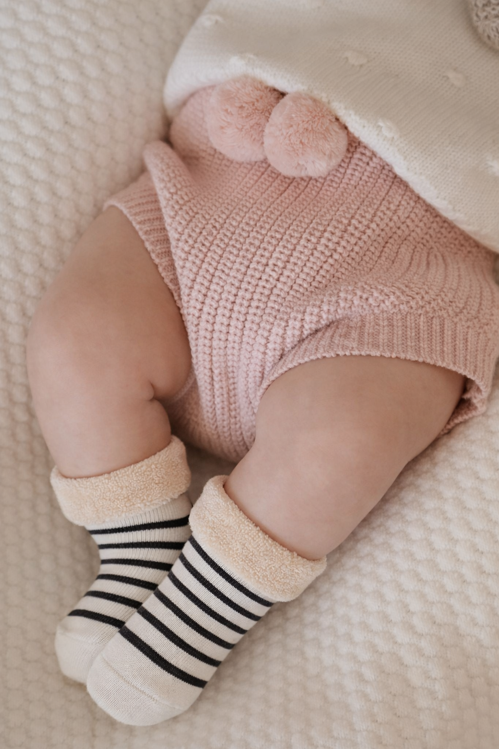 Bebek Çizgili Havlu Soket Çorap Ekru