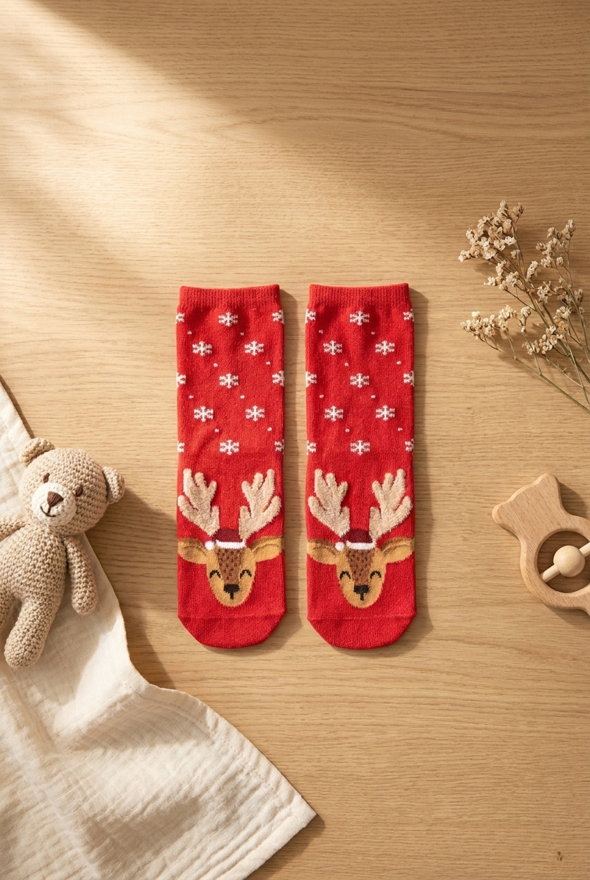 Baby Deer Print Sock Red