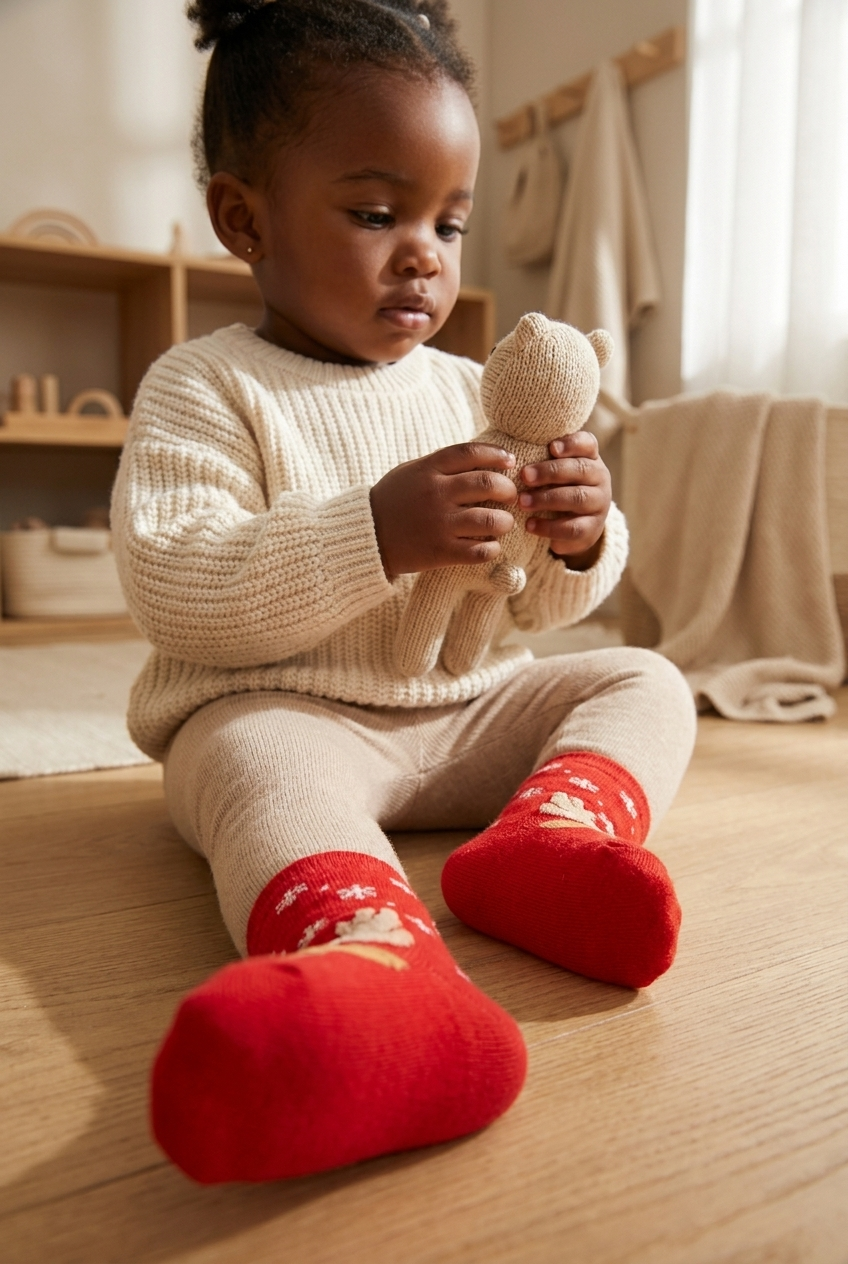 Baby Deer Print Sock Red