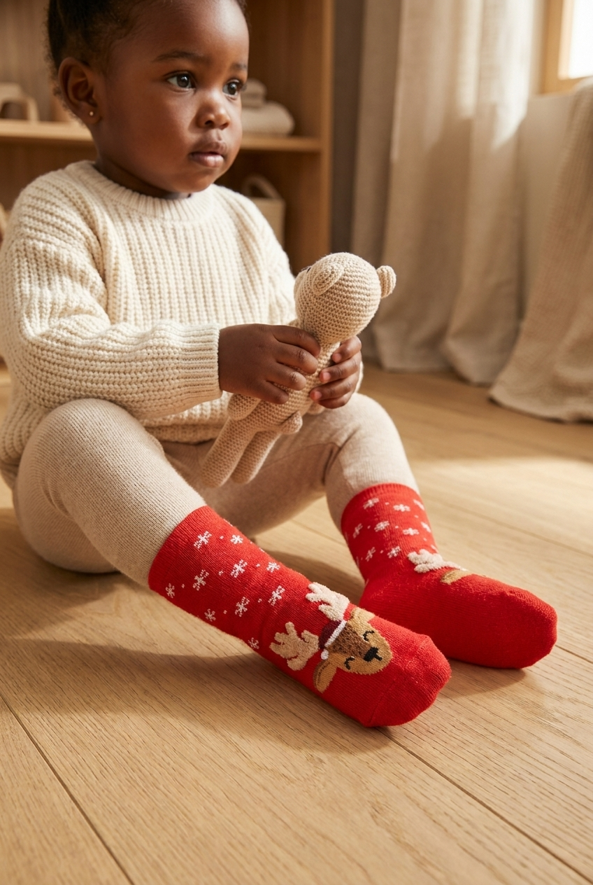 Baby Deer Print Sock Red