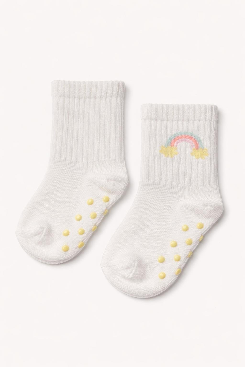 Bebek Gökkuşağı Desenli Kaydırmaz Tabanlı Soket Çorap