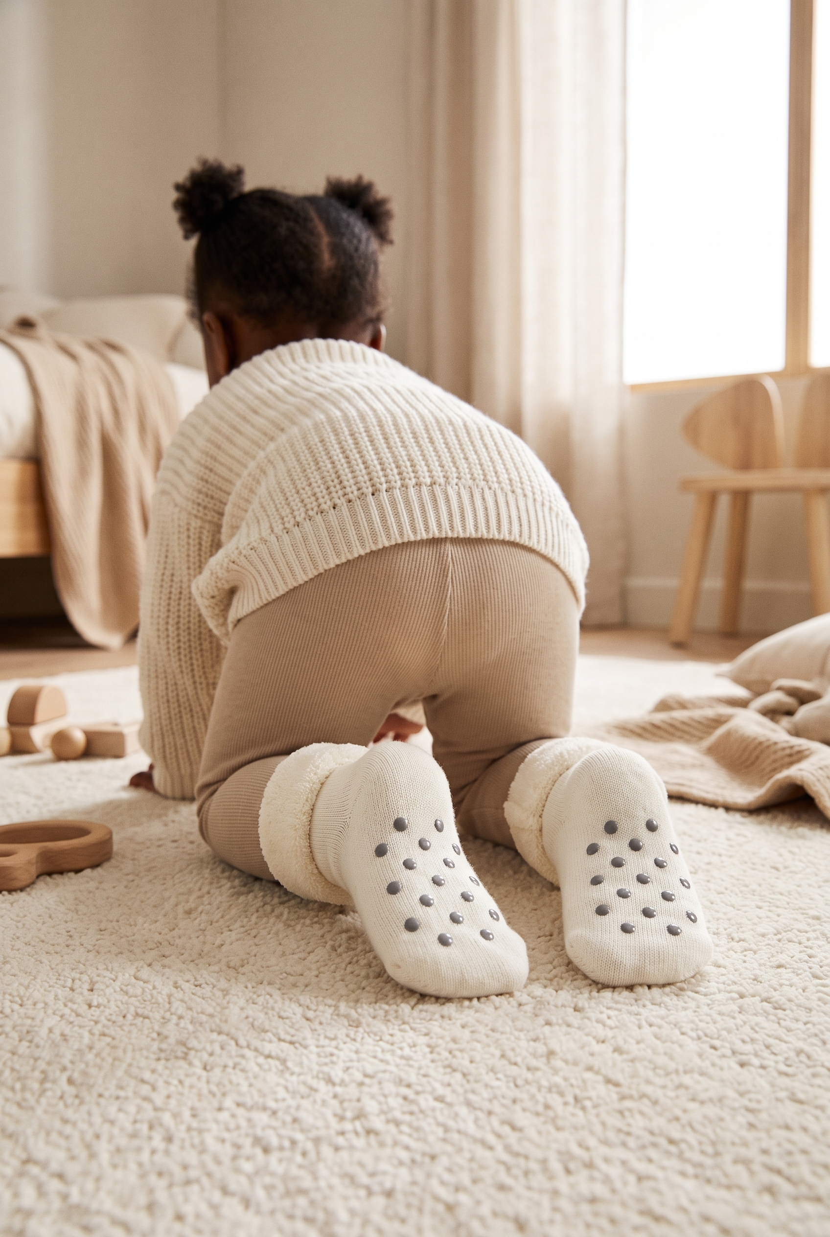 Baby Animal Patterned Towel Socks Ecru