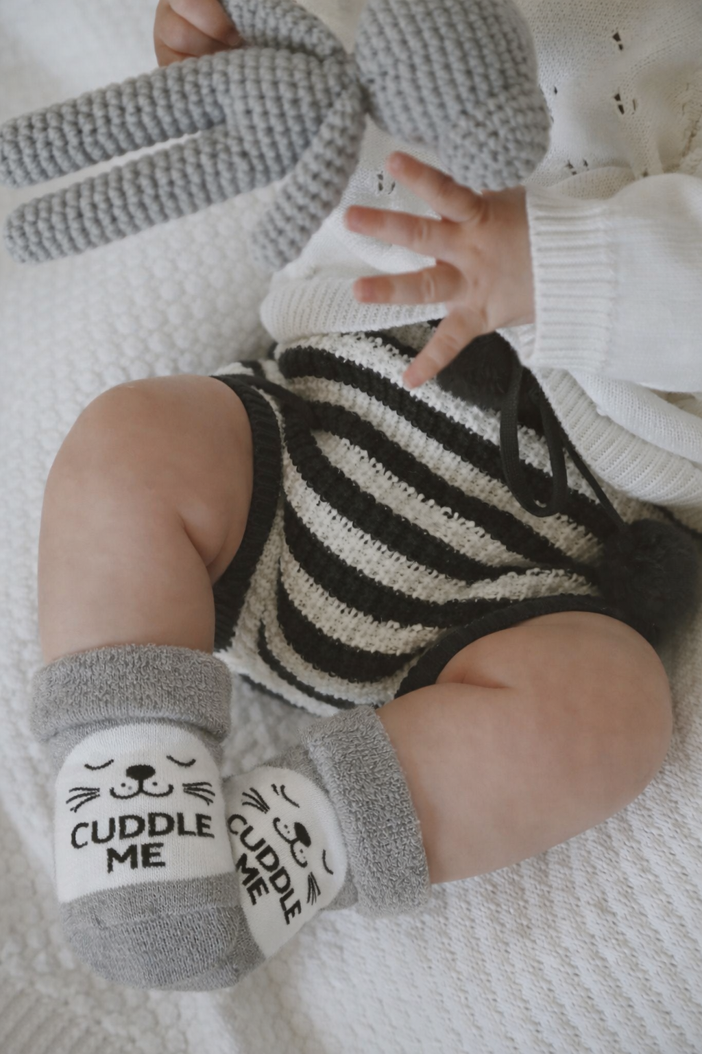 Bebek Hayvan Desenli Havlu Soket Çorap Gri