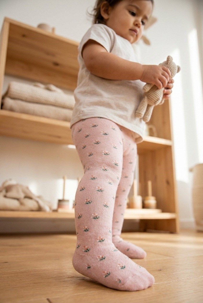 Baby Jacquard Floral Patterned Pantyhose Pink