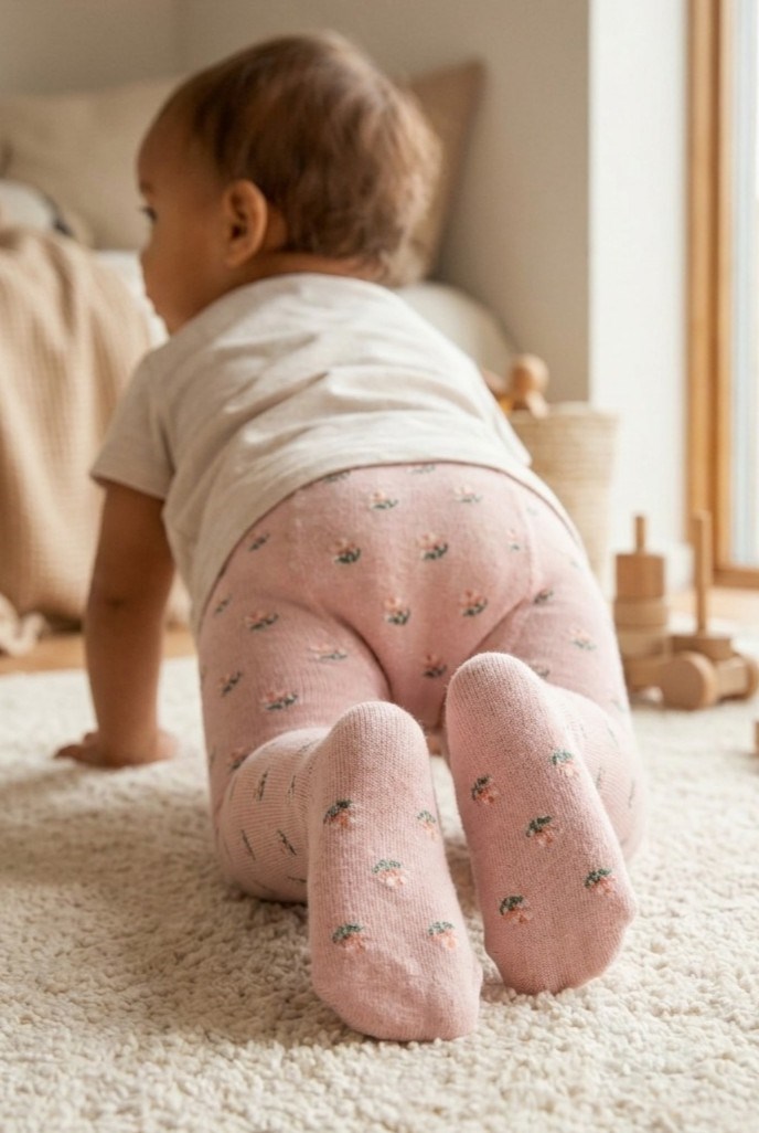 Baby Jacquard Floral Patterned Pantyhose Pink