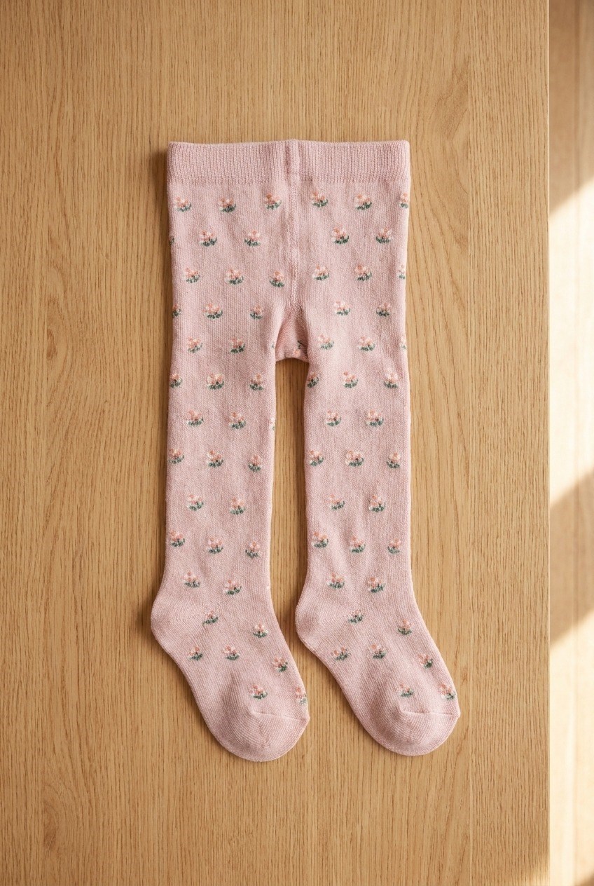 Baby Jacquard Floral Patterned Pantyhose Pink