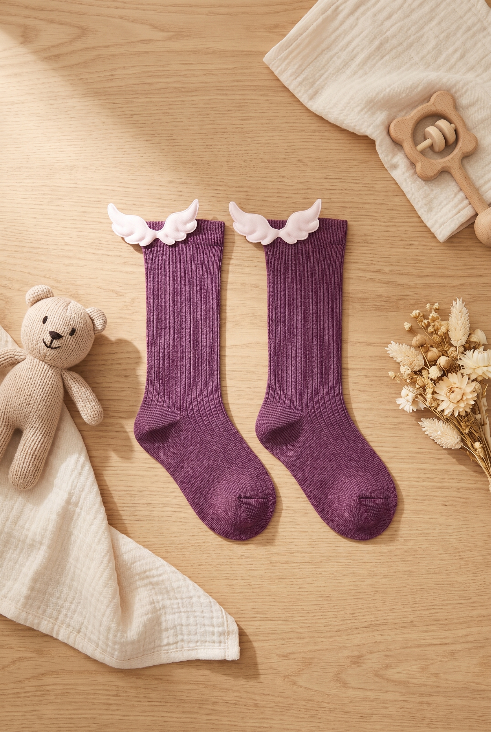 Baby Knee-High Socks With Wing Accessories Purple