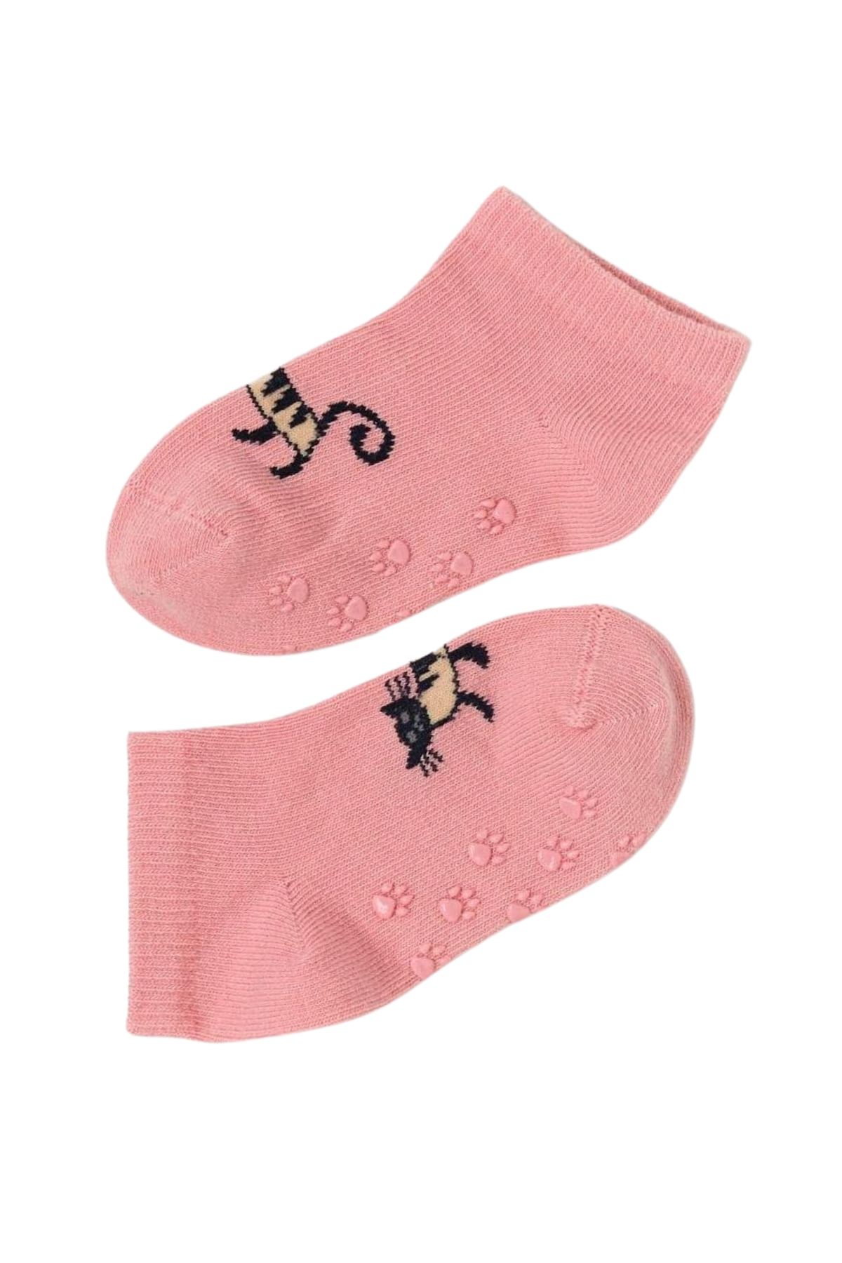 Bebek Kedi Desenli 2'li Step Çorap Pembe-Kahverengi