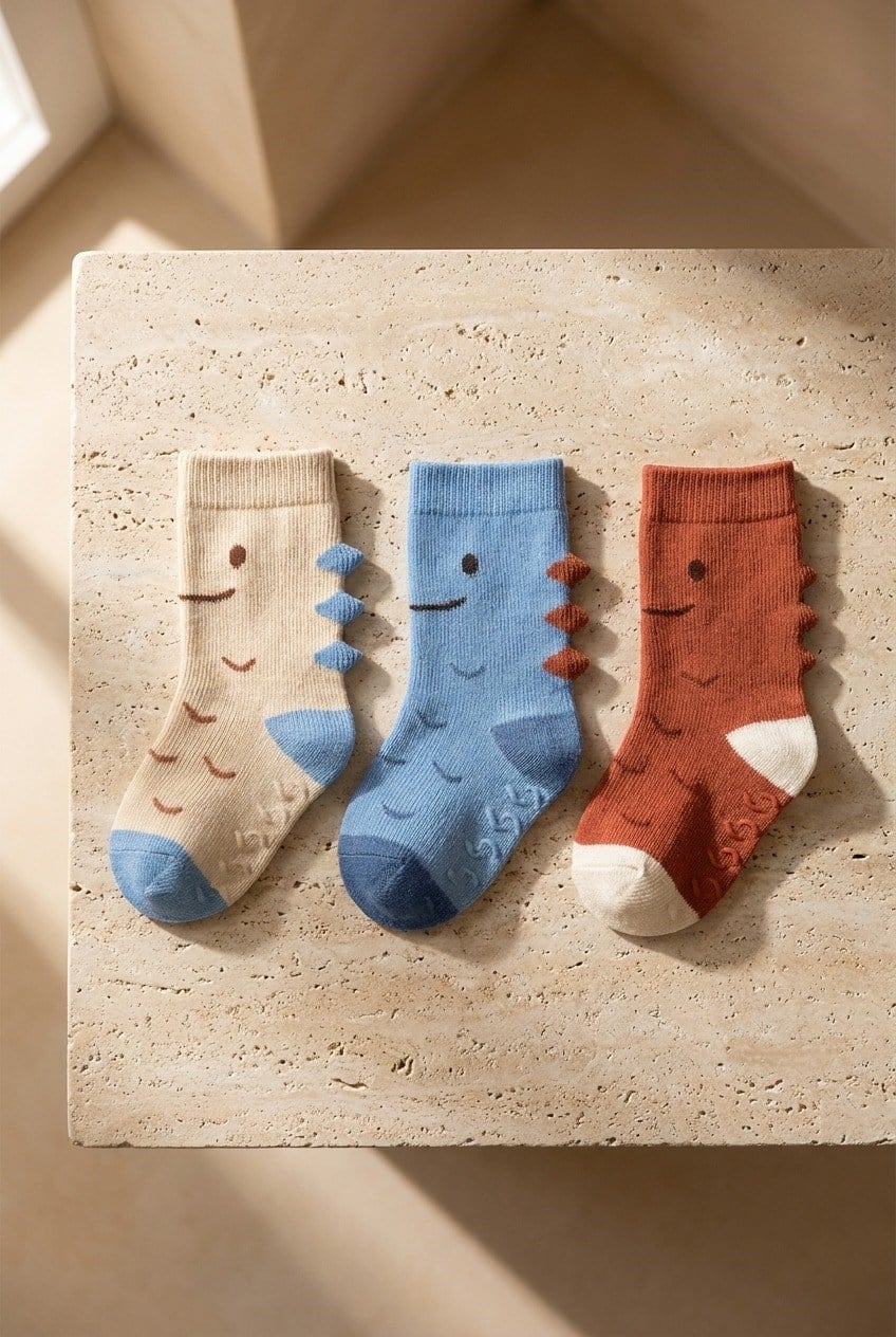 Baby Cute Monster Patterned 3-Pack Ankle Socks