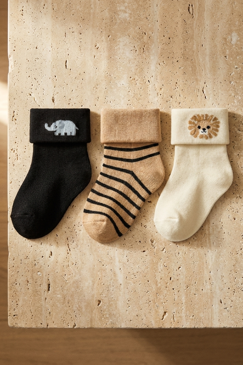 Baby Cute Animal Pattern 3-Piece Towel Sock Set