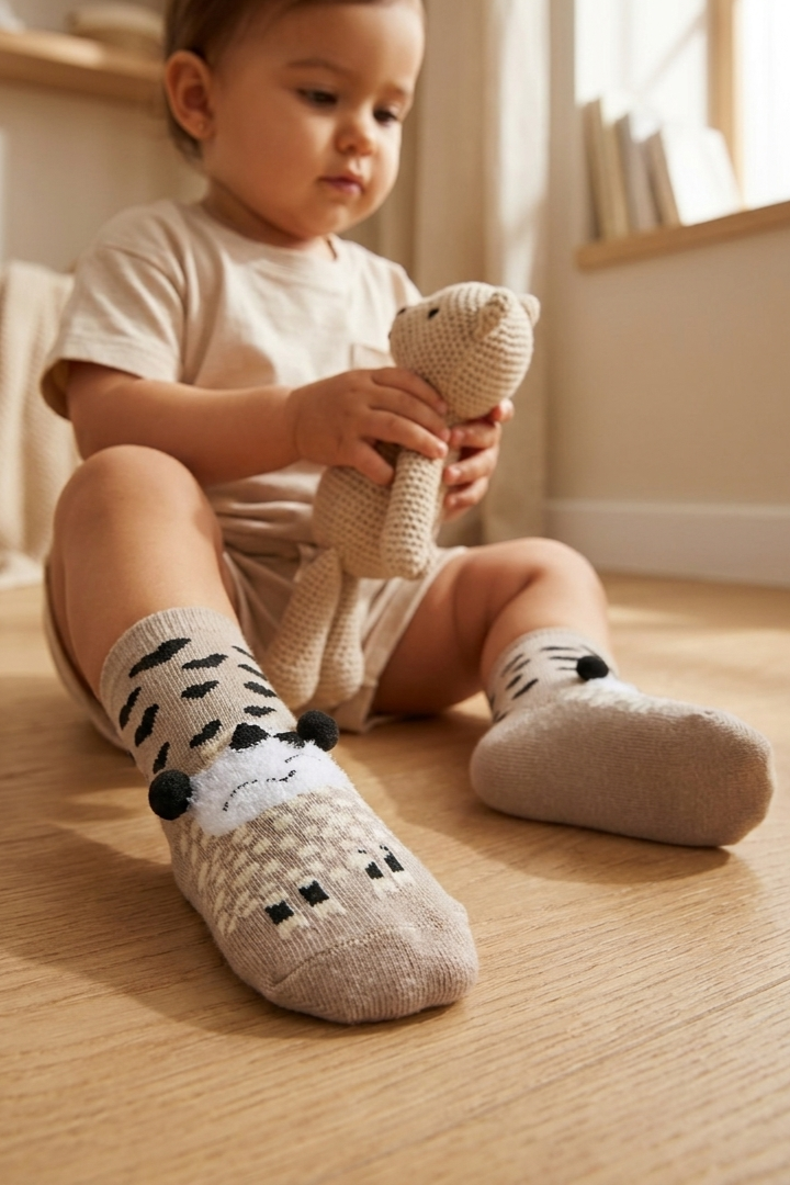 Baby Cute Lamb Patterned Socks Beige