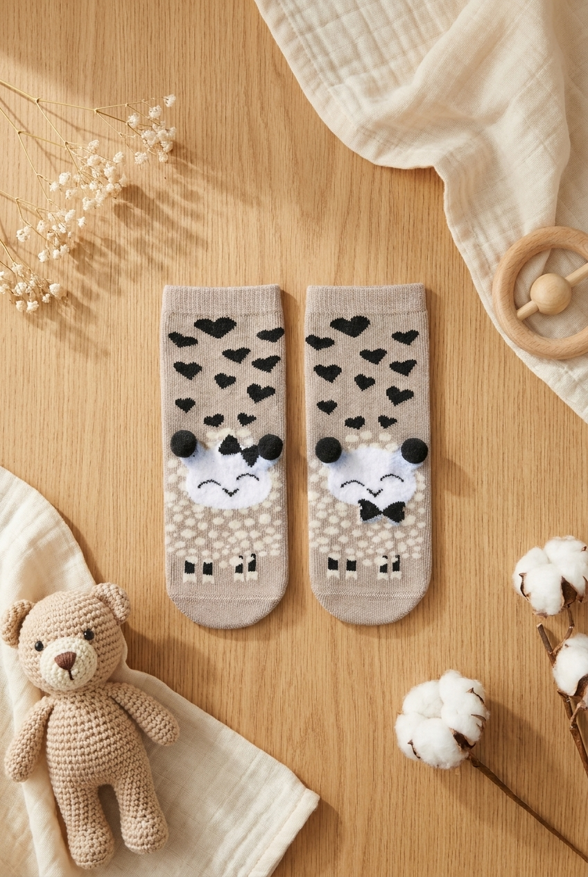Baby Cute Lamb Patterned Socks Beige