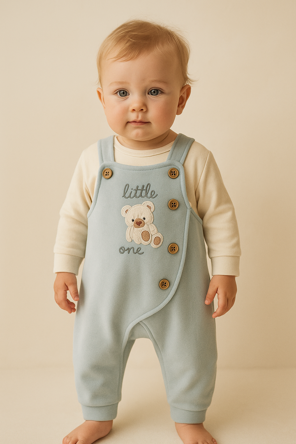 22512G1003 TEDDY DÜĞMELİ BEBEK TULUM MAVİ