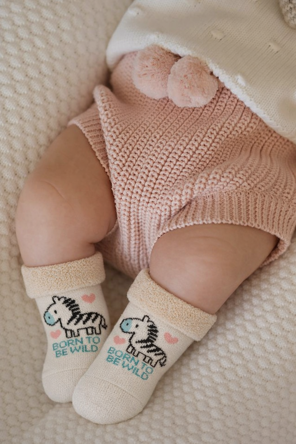 Bebek Zebra Desenli Havlu Soket Çorap Ekru Mix