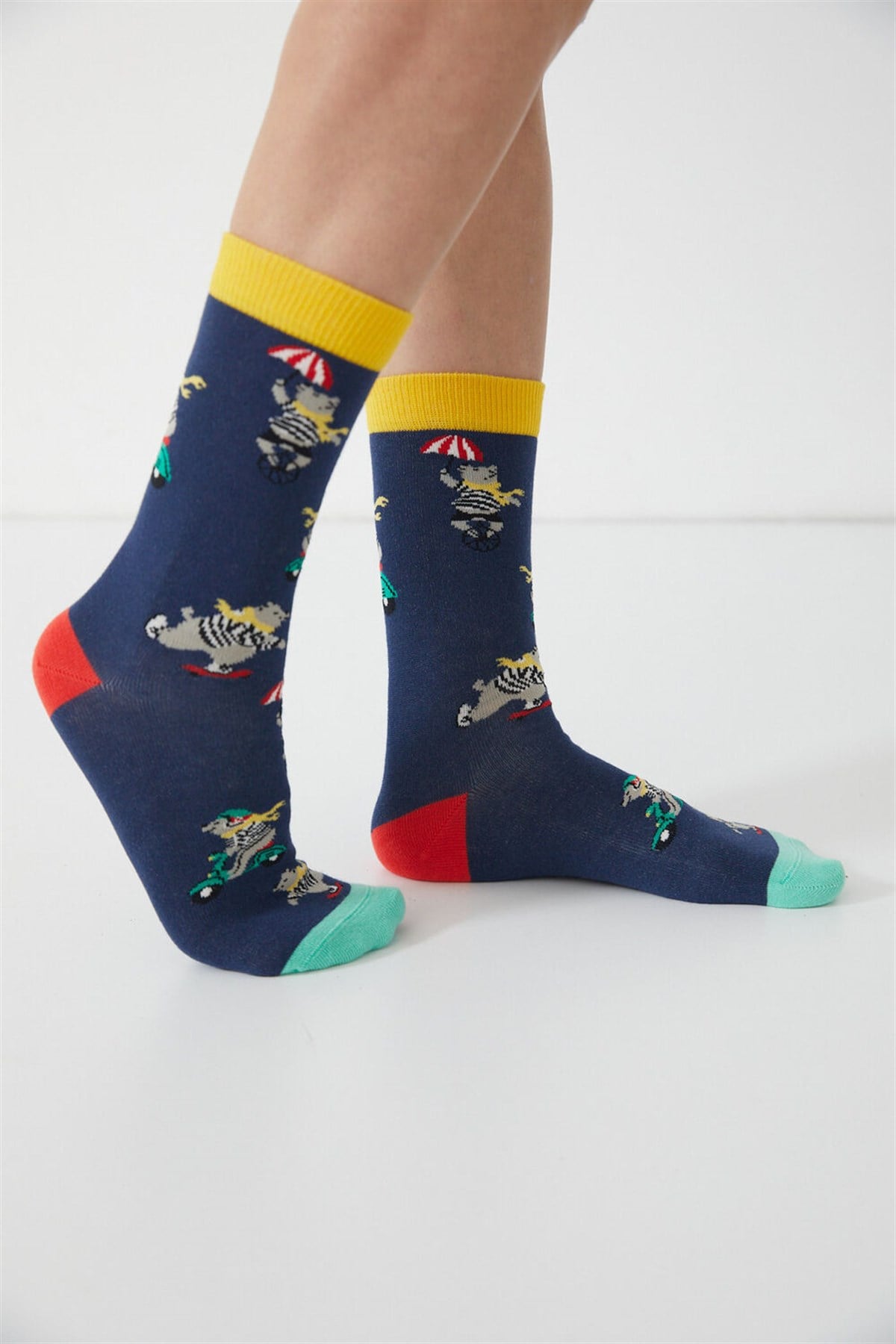 Bıker Bear Unisex Soket Çorap-MAVİ