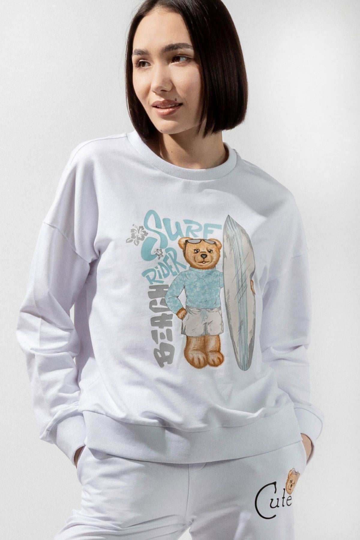 Blue College Kadın Sweatshirt-Beyaz