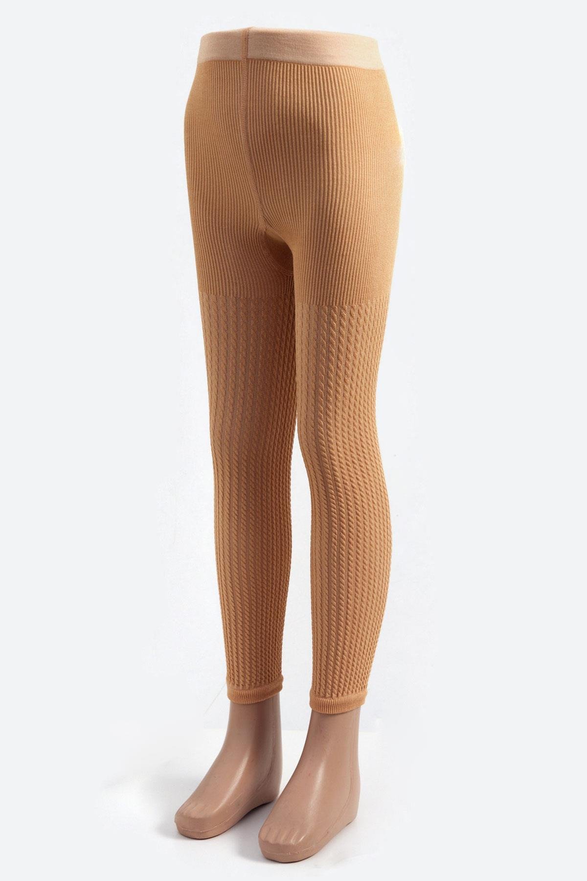 Burgu Desenli Viskon Çocuk Tayt Bej