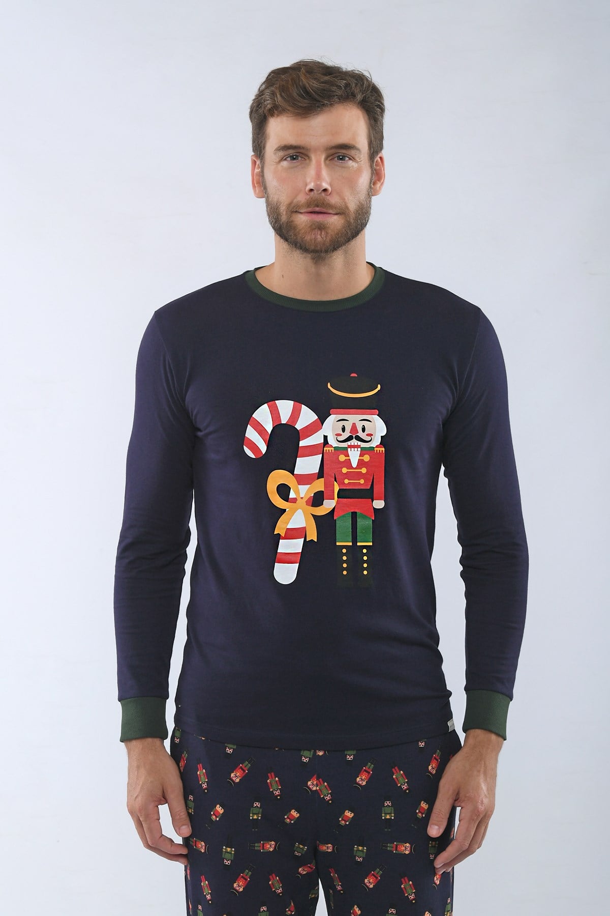 Candy Cane Erkek Pijama Takımı Lacivert