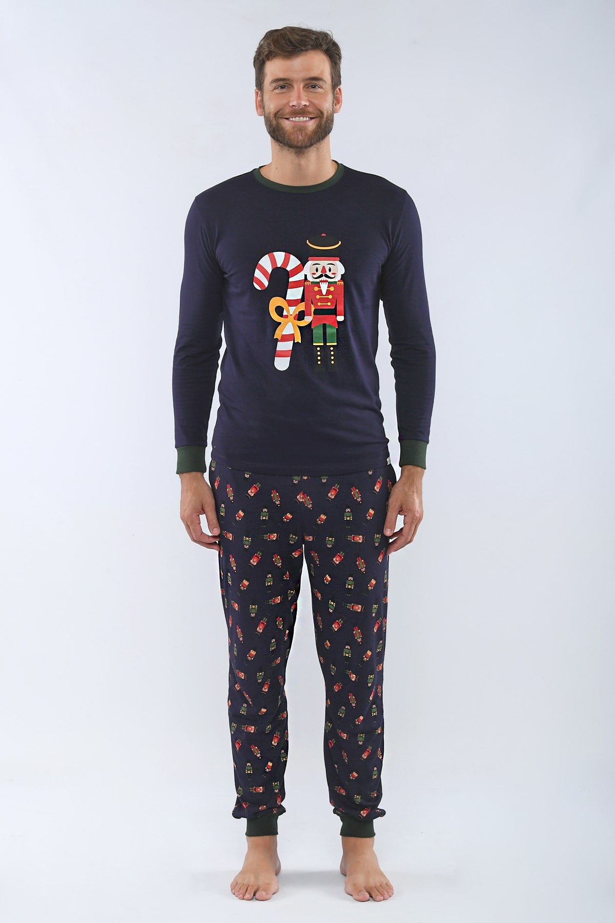 Candy Cane Erkek Pijama Takımı Lacivert