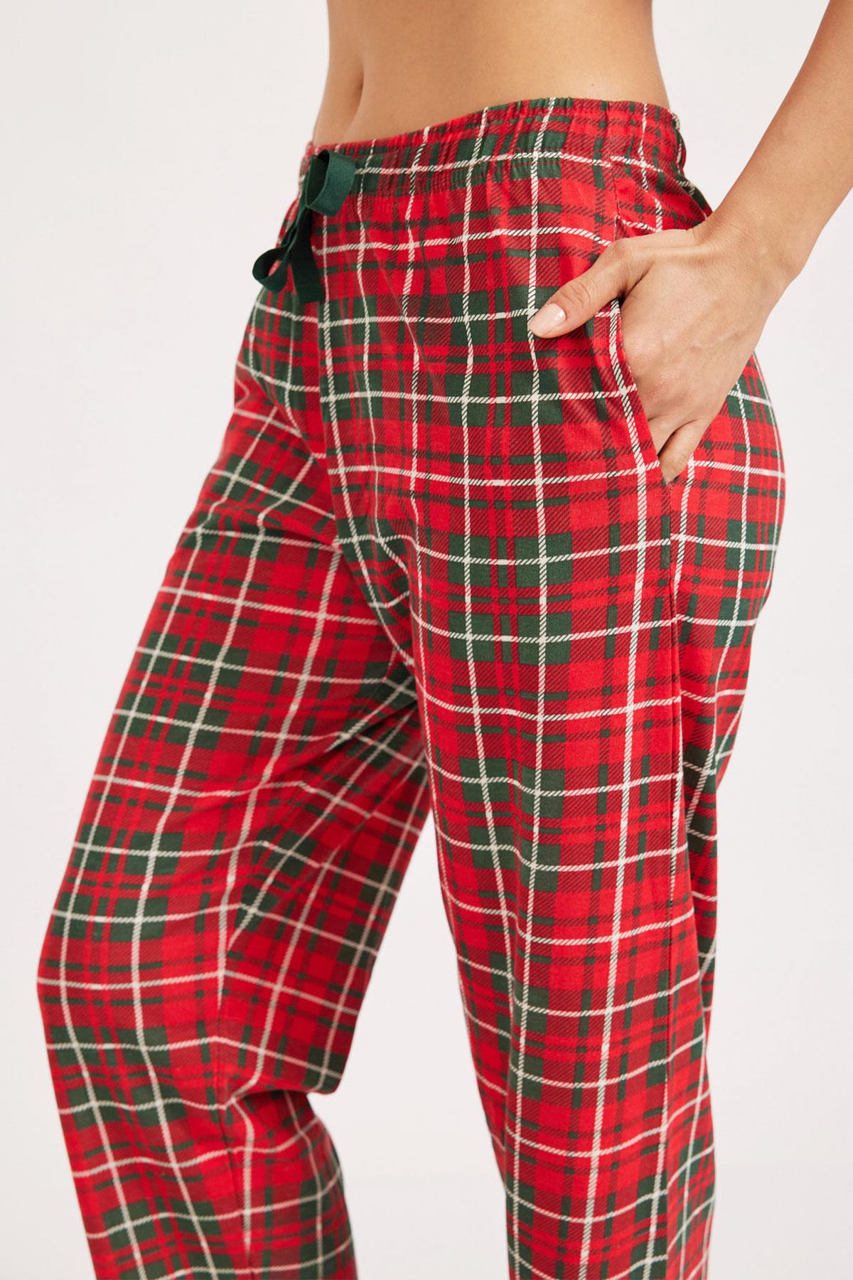 Candy Cane Kadın Ekose Pantolon Kırmızı