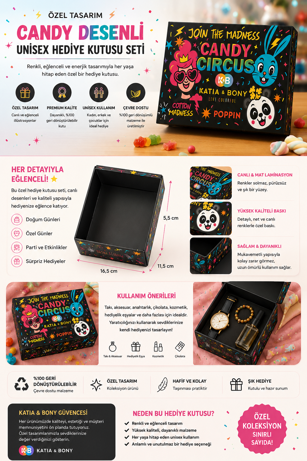 Candy Desenli Unisex Hediye Kutusu Seti