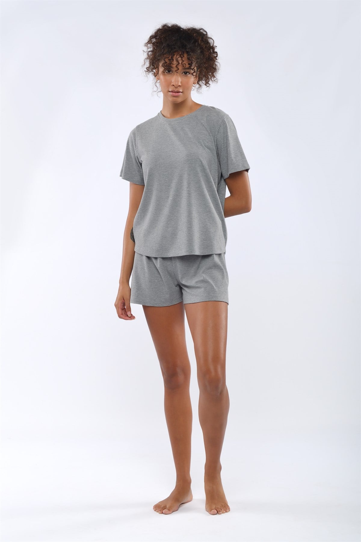 Chic Kadın T-shirt Gri-Melanj.
