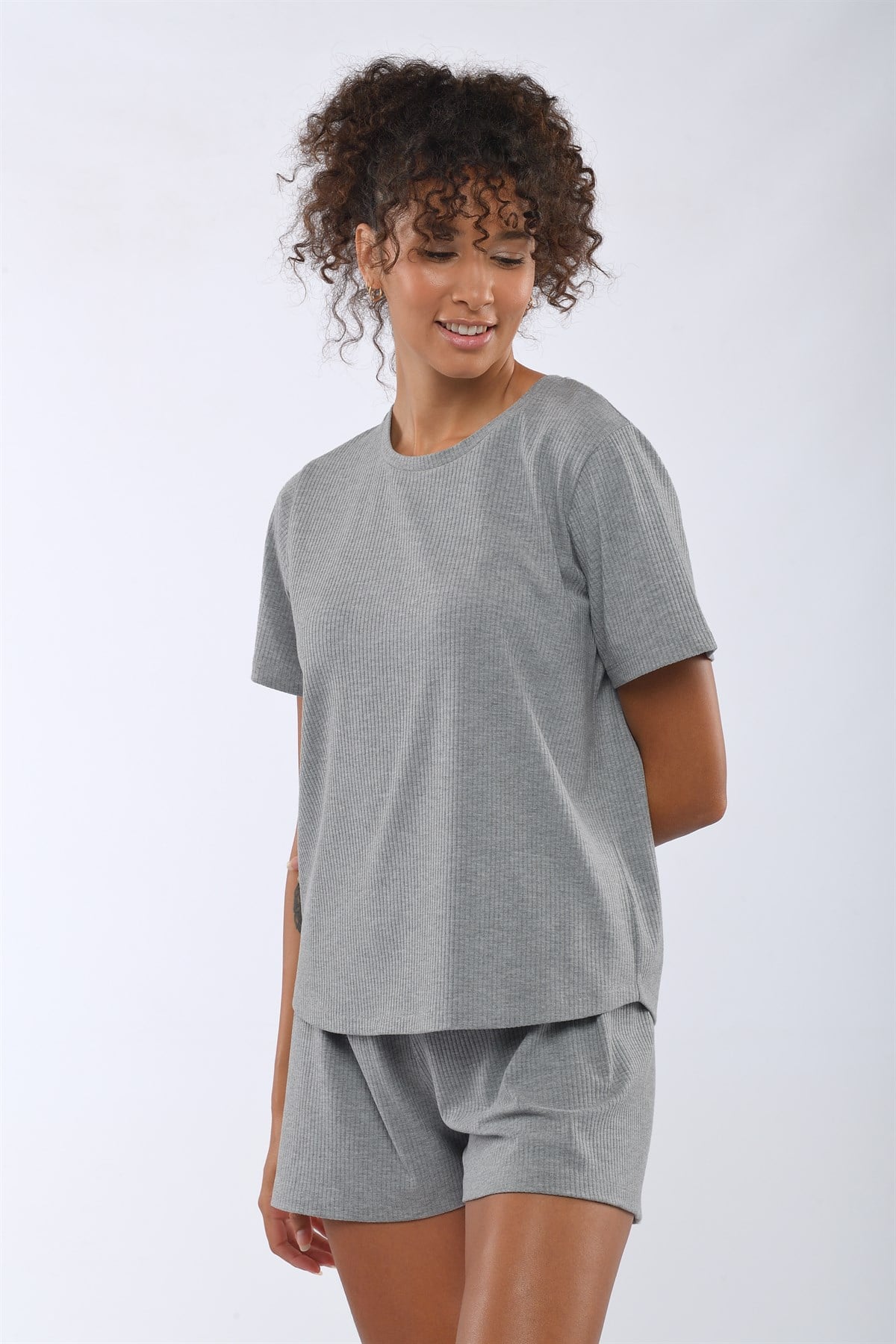 Chic Kadın T-shirt Gri-Melanj.