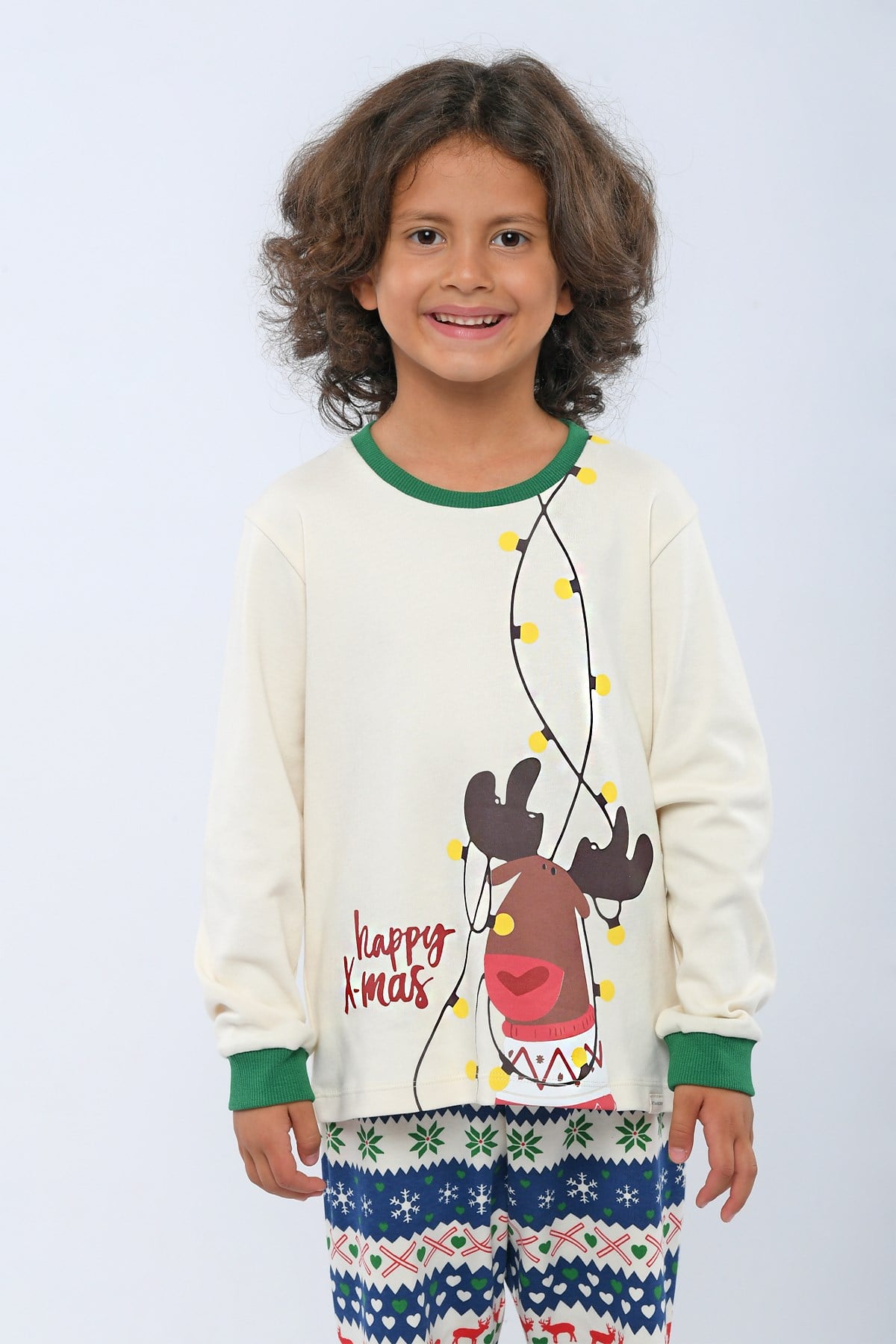 Christmas Spirit Erkek Çocuk Pijama Üst Ekru