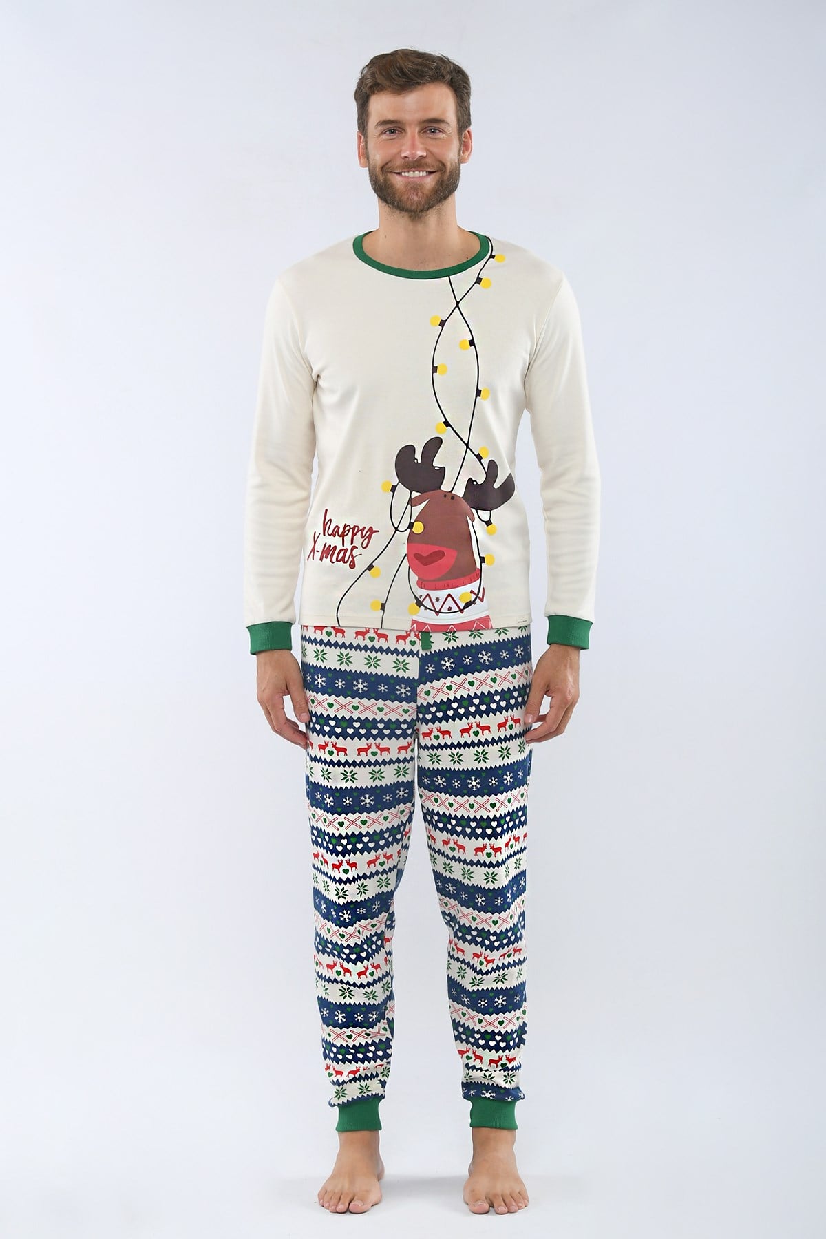 Christmas Spirit Erkek Pijama Üst Ekru