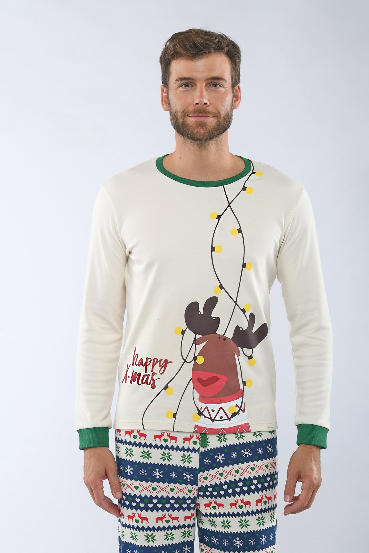 Christmas Spirit Erkek Pijama Üst Ekru