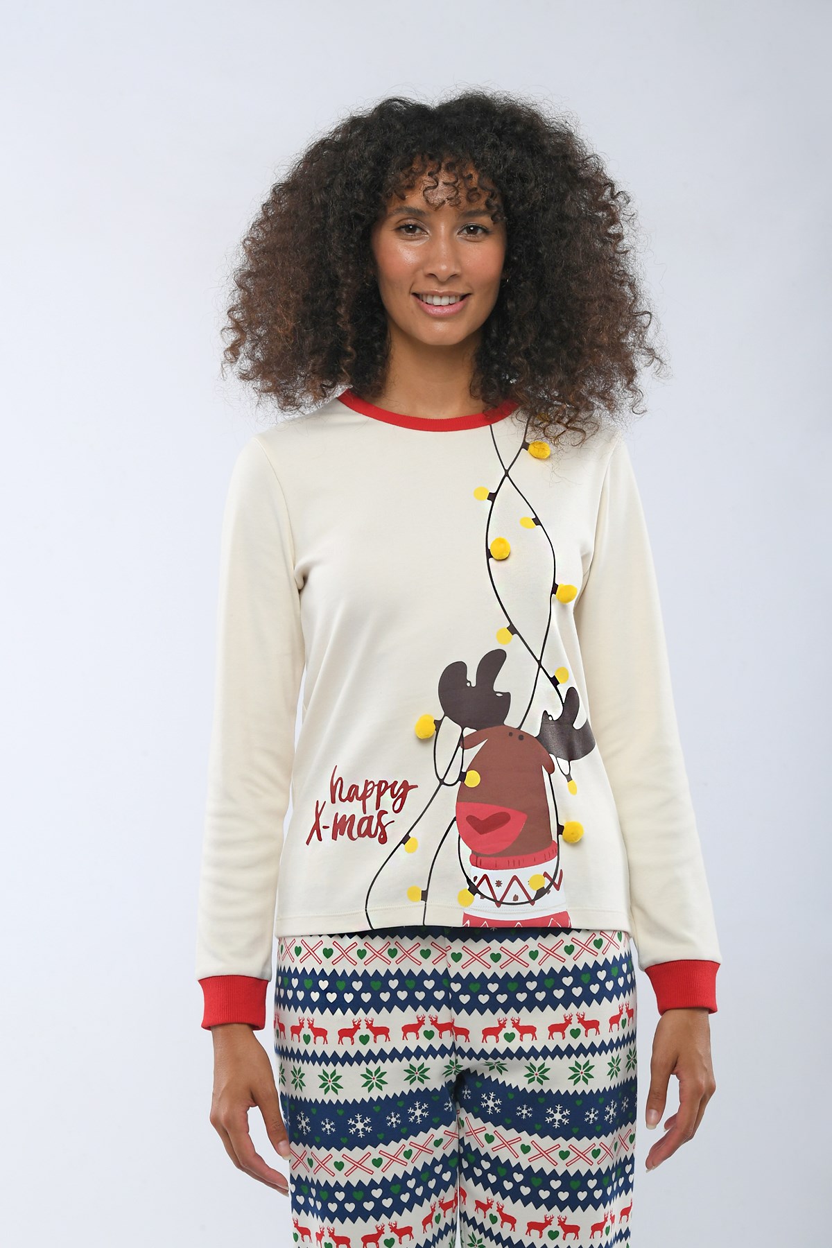 Christmas Spirit Kadın Pijama Üst Ekru