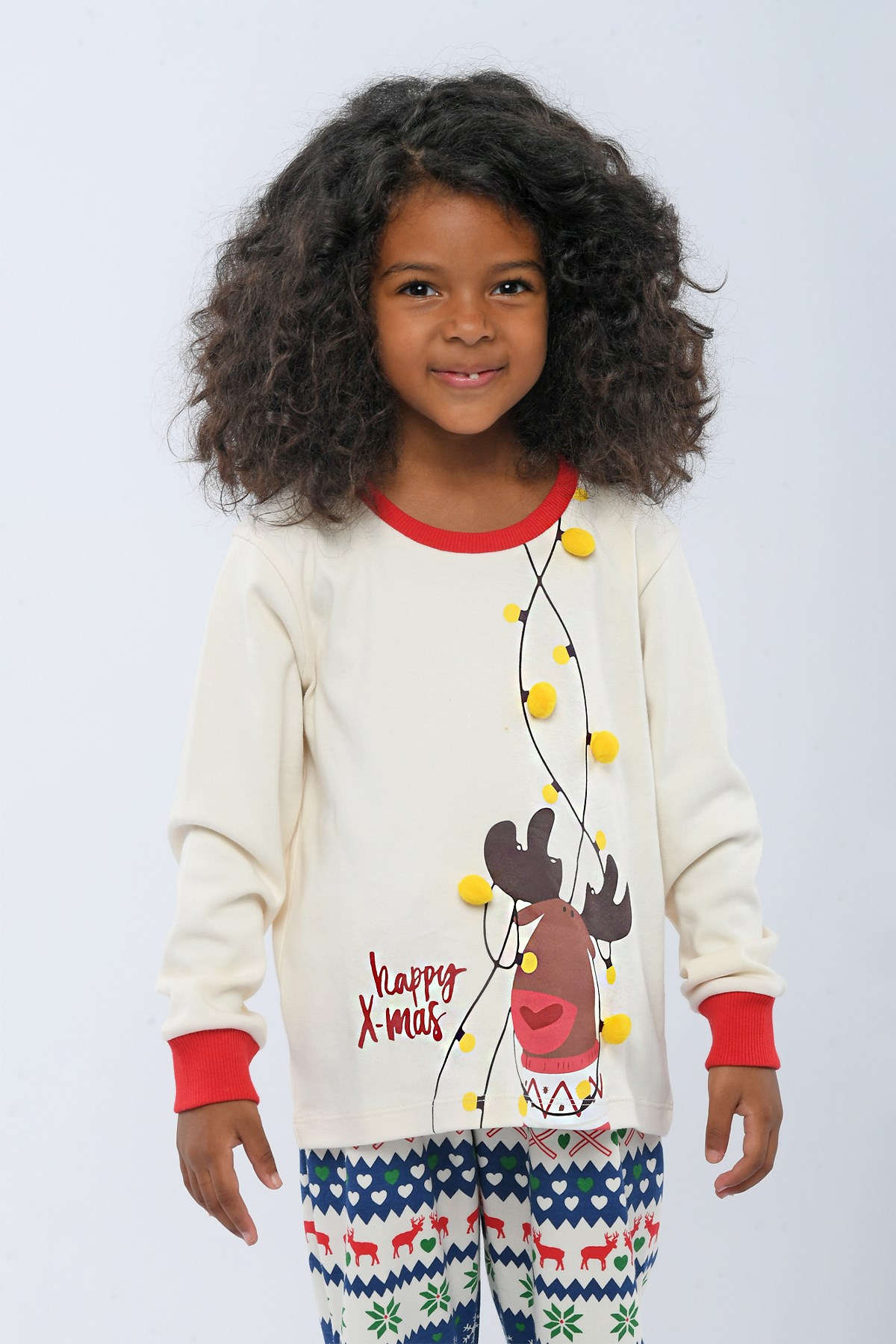 Christmas Spirit Kız Çocuk Pijama Üst Ekru