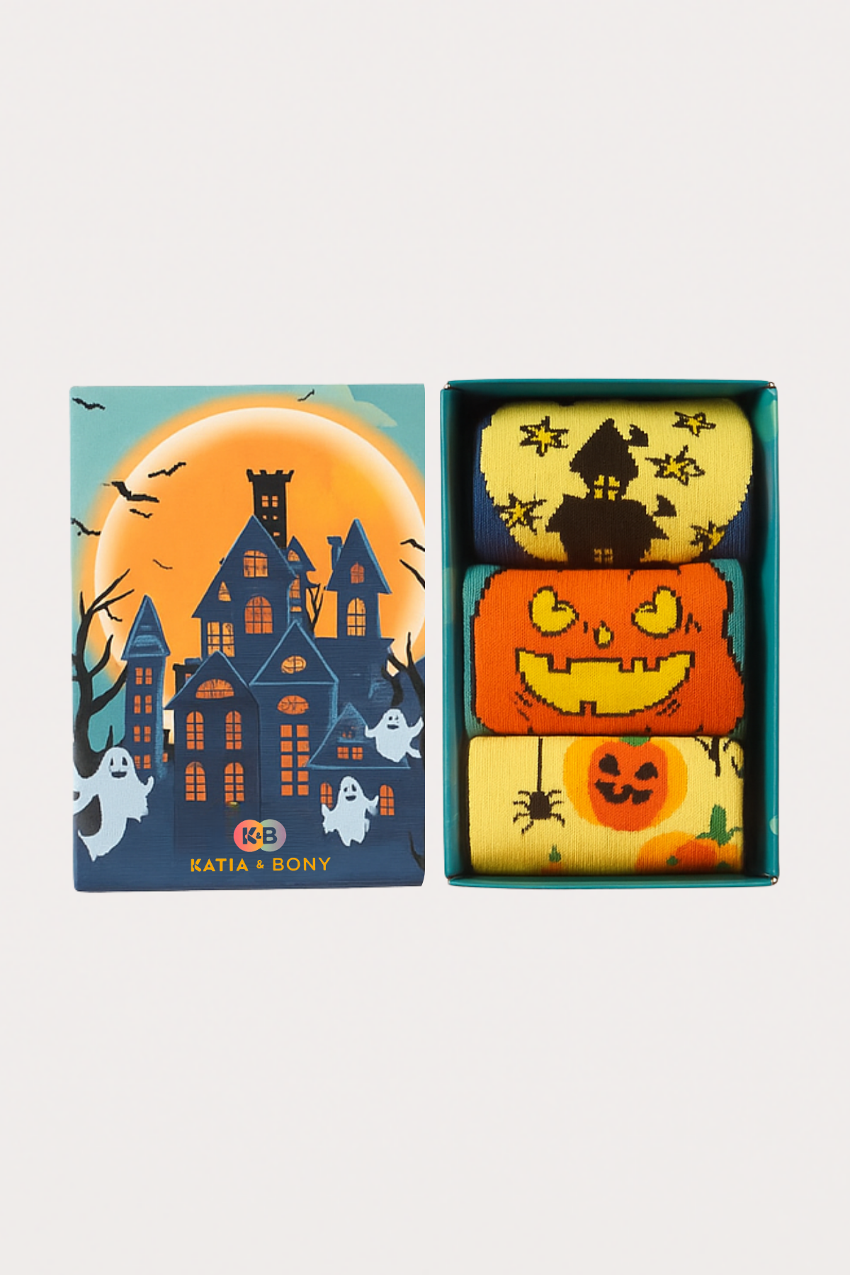 Çocuk 3 lü Paket  Halloween Kutulu Soket Çorap Lacivert Karışık
