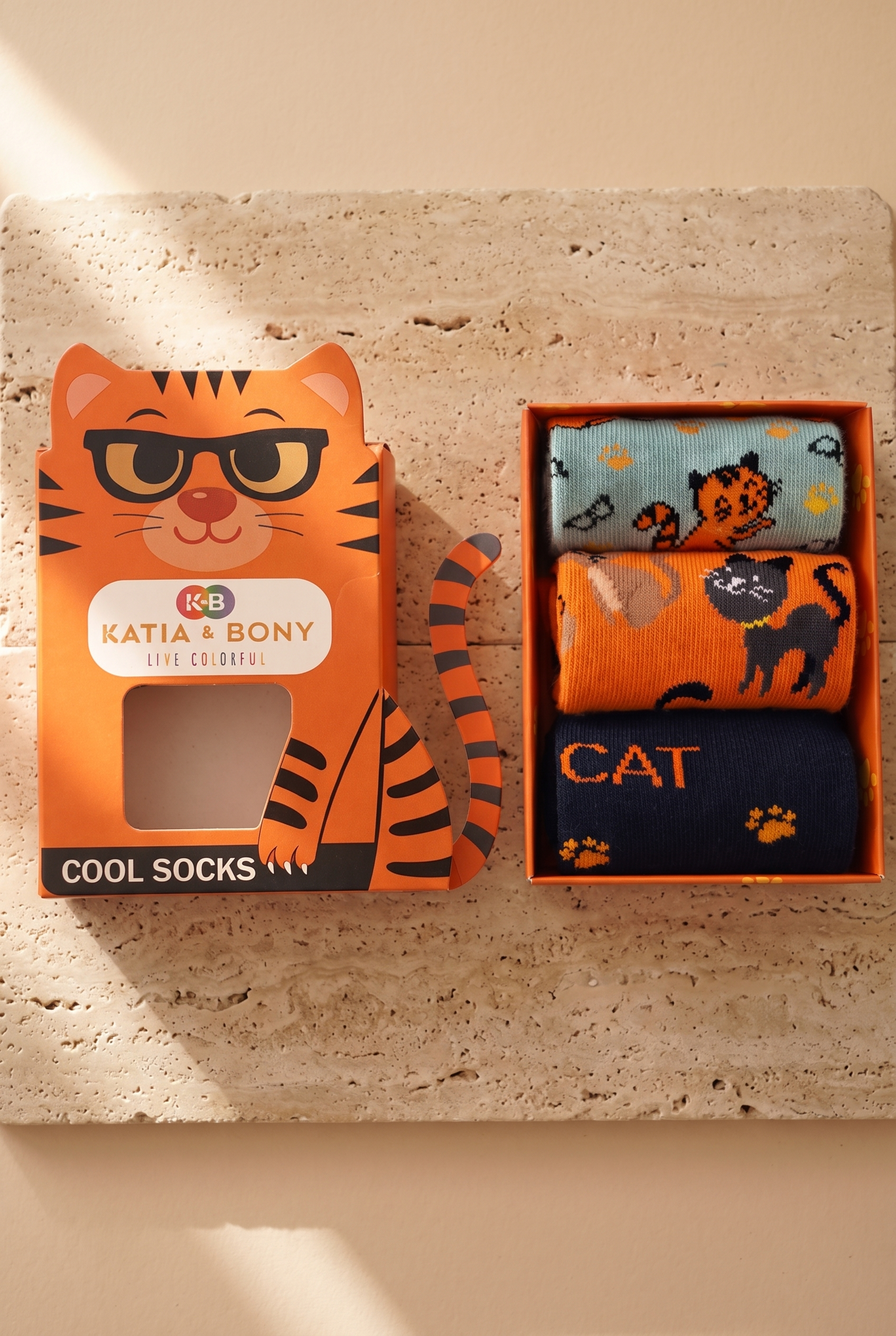 Çocuk 3D Kedi Desenli Kutulu 3'lü Soket Çorap