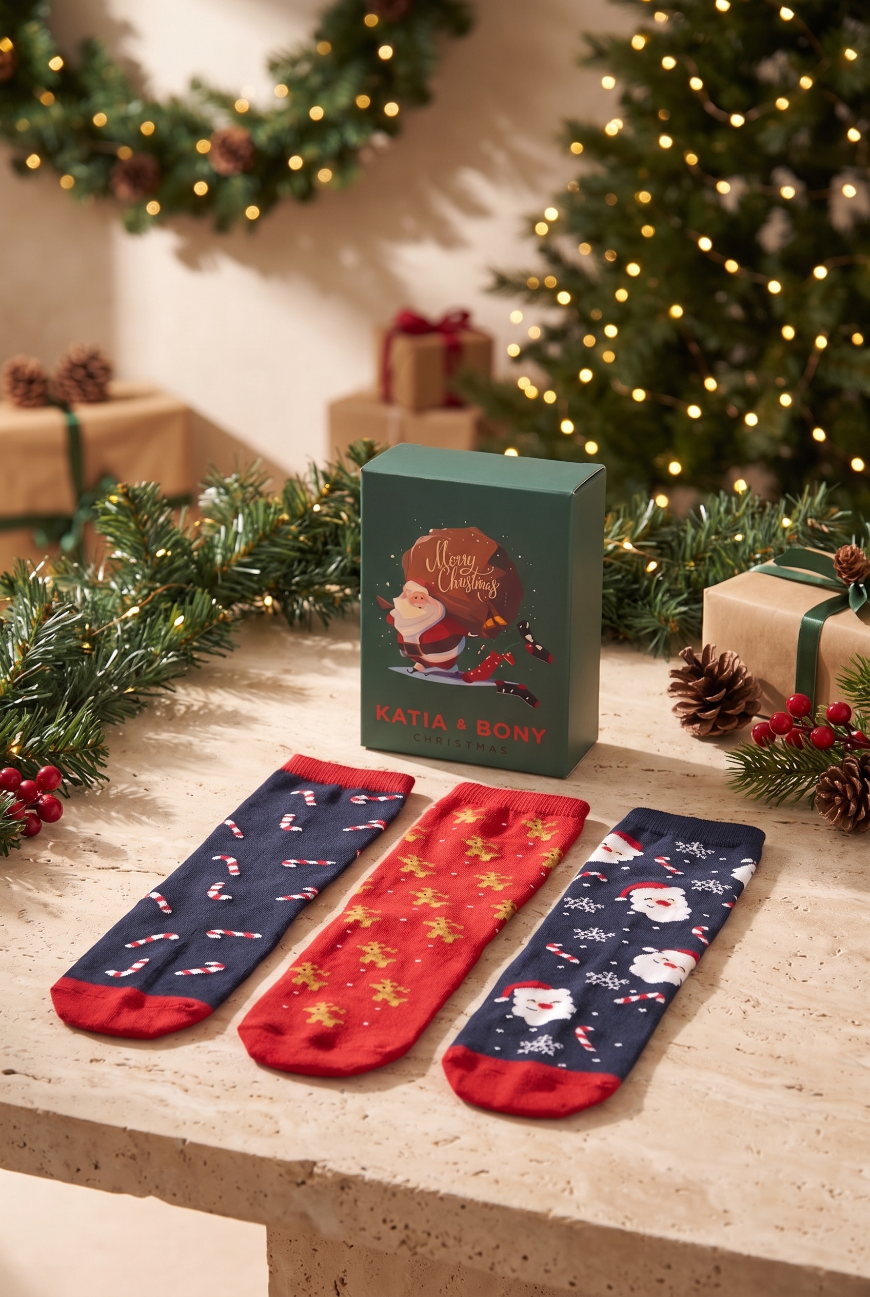 Çocuk 3'lü Noel Baba Kutulu Soket Yılbaşı Çorabı