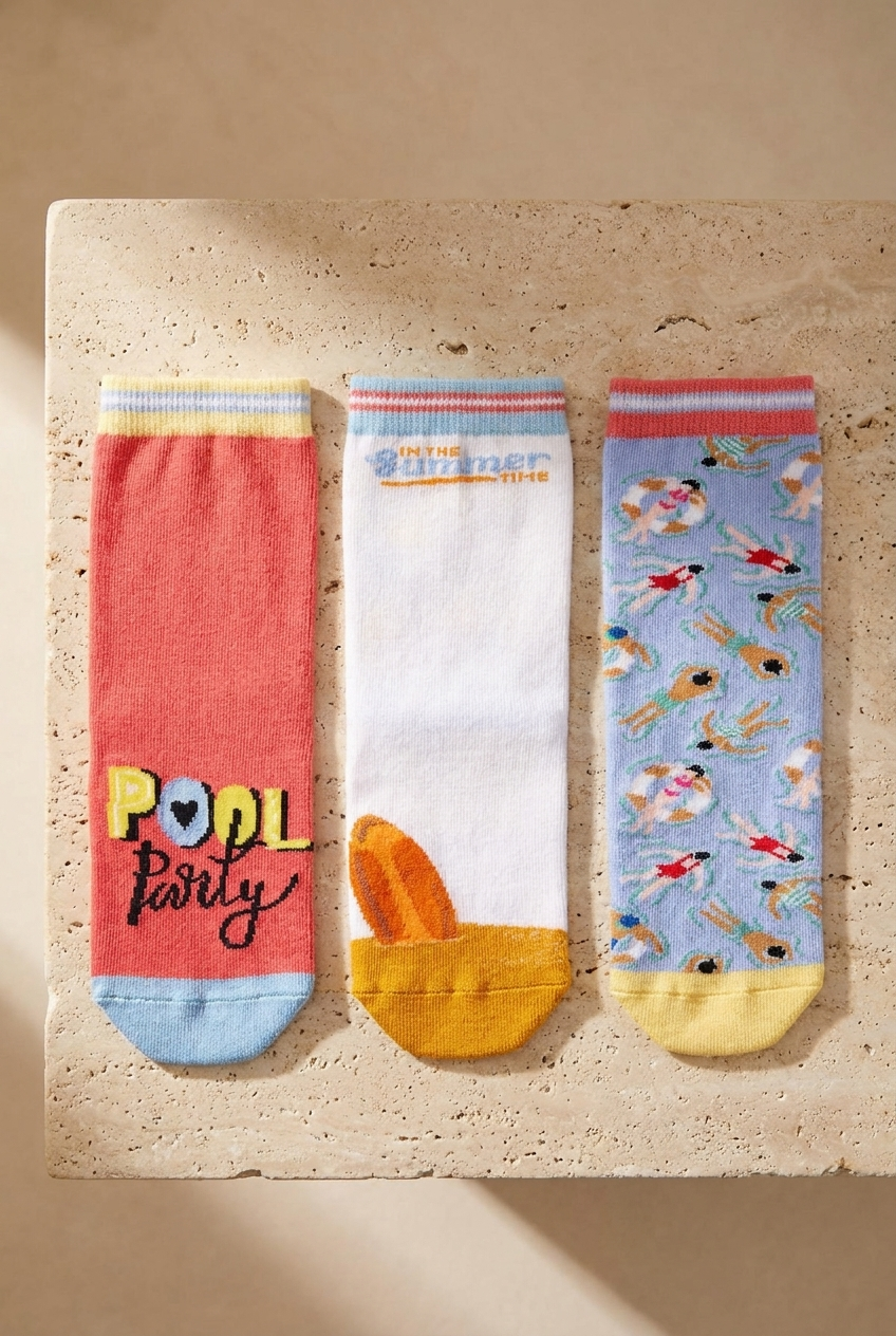 Çocuk 3'lü Pool Part Soket Çorap Desenli