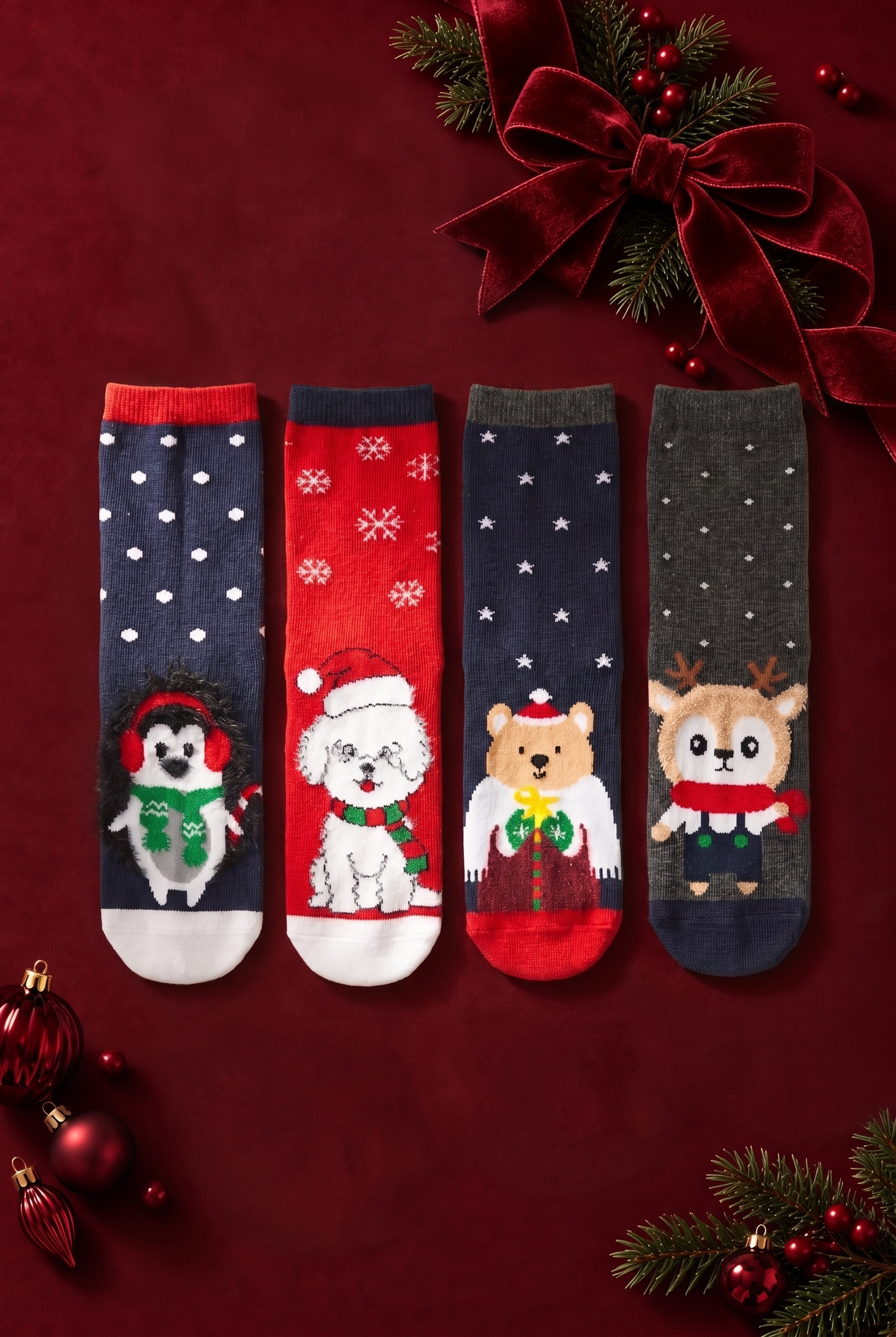 Children's Pack Of 4 Animal Patterned New Year's Socks Navy Blue Mixed