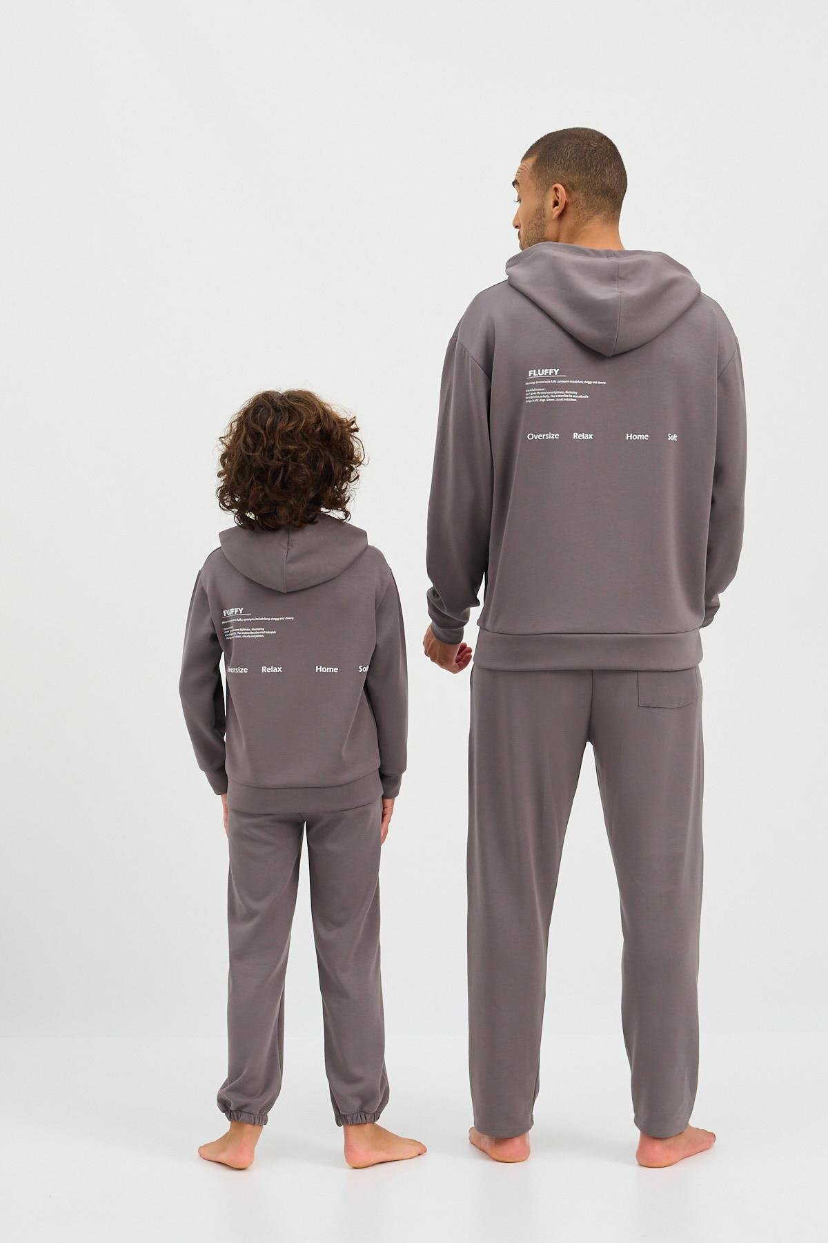 22410K2007 BASIC FLUFFY UNISEX ÇOCUK PAÇA LASTİKLİ PANTOLON KOYU GRI