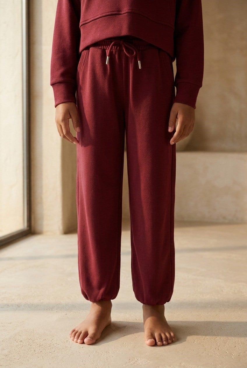 Çocuk Basic Fluffy Lastikli Paça Eşofman Altı Bordo 