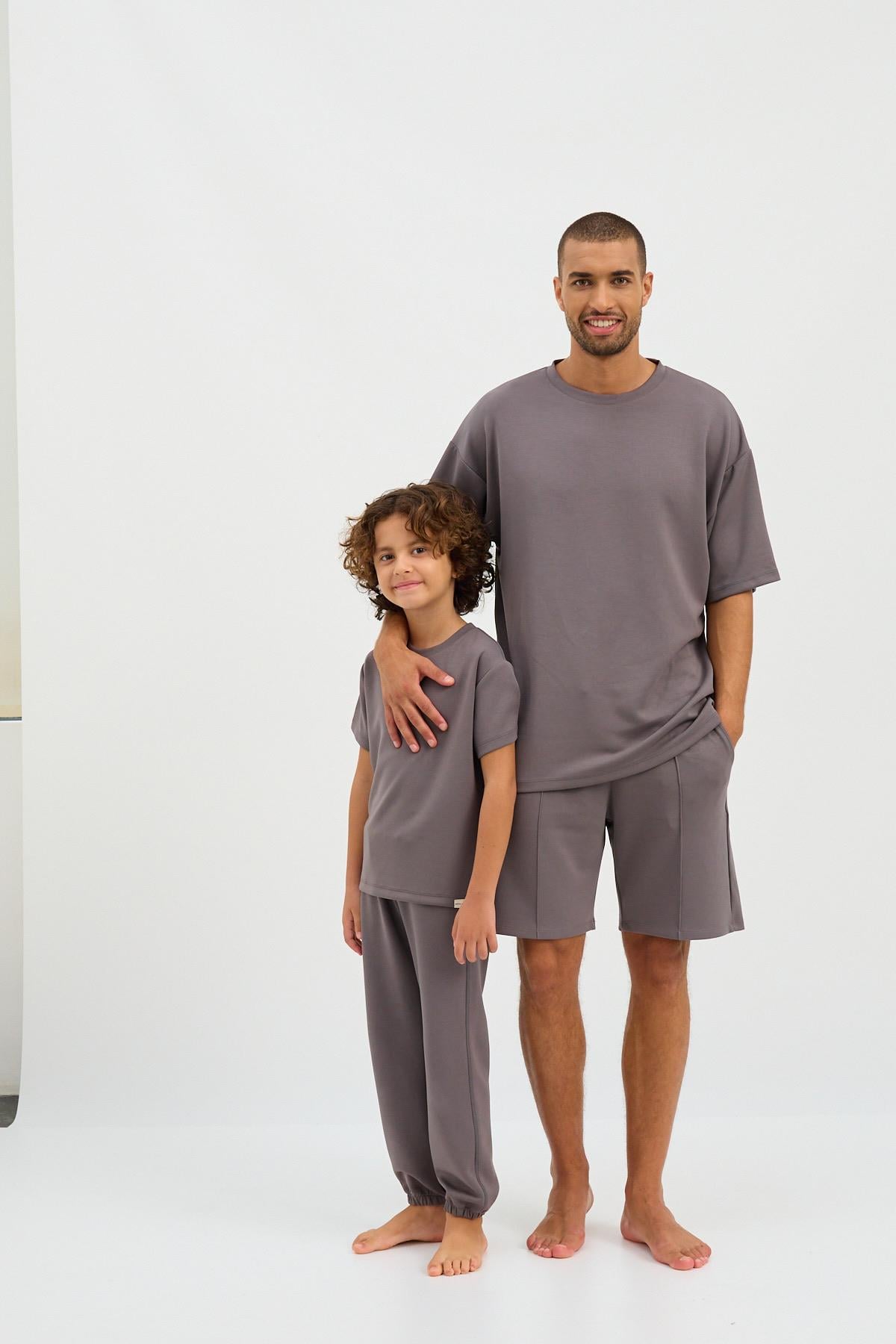 Çocuk Basıc Fluffy Tshirt Koyu Gri