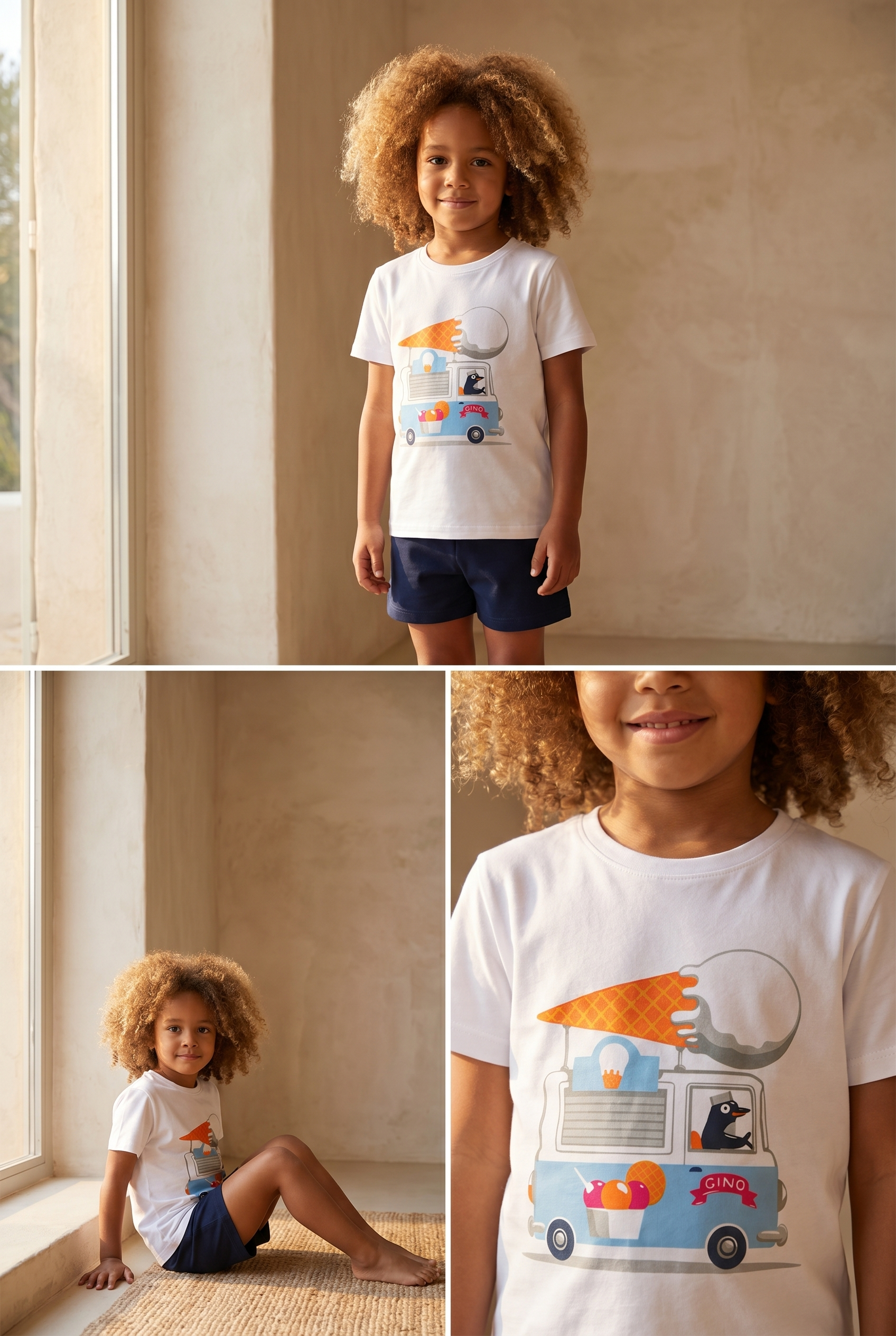 Çocuk Dondurma Desenli Şortlu Pijama Takımı