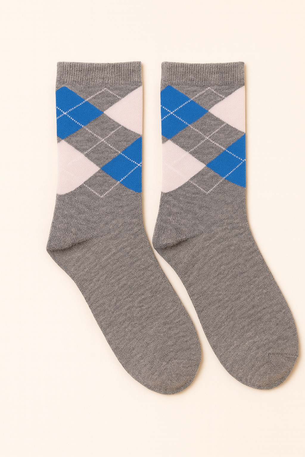 Çocuk Ekose Desenli  Soket Çorap Gri Melanj