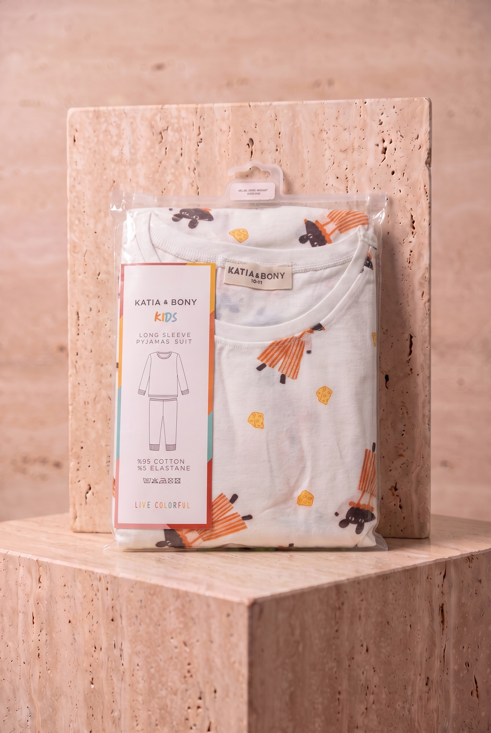 Çocuk Fare Desenli Paketli Pijama Takımı Ekru