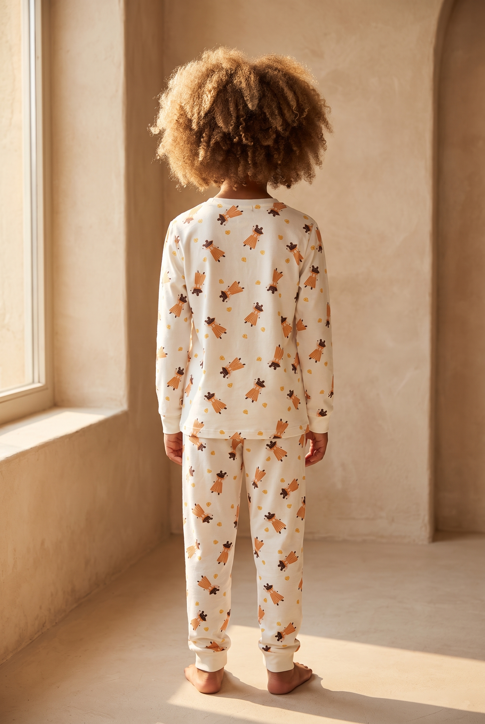 Çocuk Fare Desenli Paketli Pijama Takımı Ekru